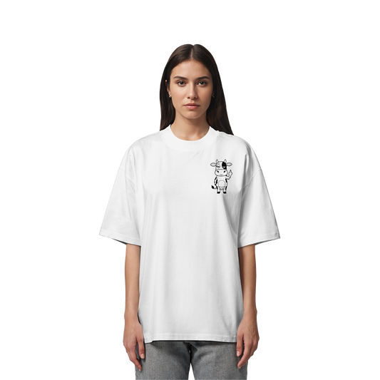 Finger Cow Statement-Print – Weiss Oversize Shirt | GÖRL Bio-Baumwolle, DTF-Druck in DE