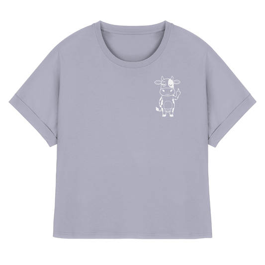 Finger Cow Statement-Print – Serene Blue Rolled Sleeves Tee | GÖRL Bio-Baumwolle, DTF-Druck in DE