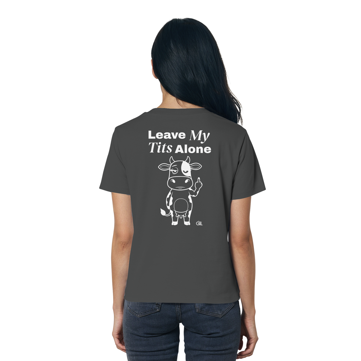 Finger Cow Rücken-Print – Anthracite Fitted Shirt | GÖRL Feminist Statement Wear Berlin