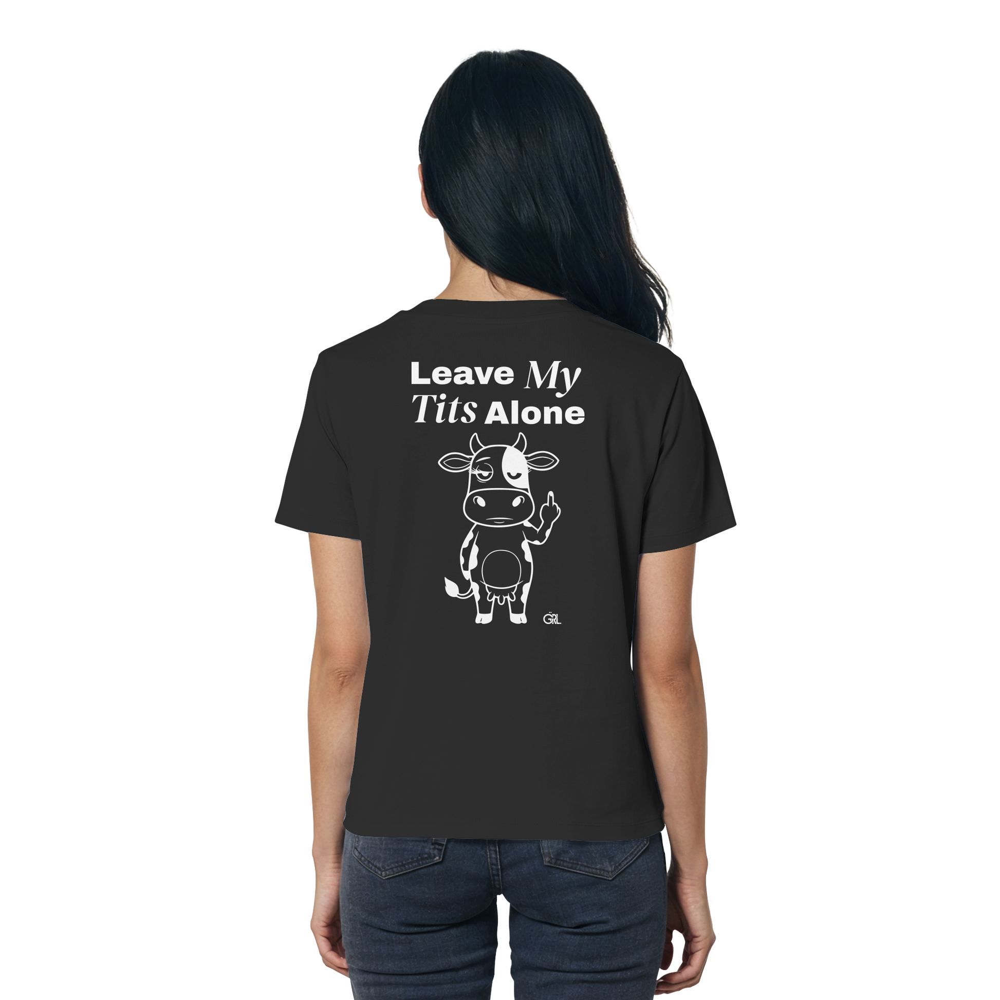 Finger Cow Rücken-Print – Schwarz Fitted Shirt | GÖRL Feminist Statement Wear Berlin