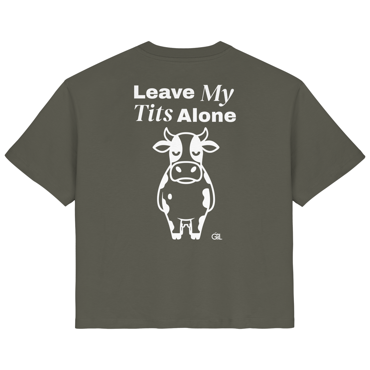 Angry Cow Rücken-Print – Khaki Fitted Shirt | GÖRL Feminist Statement Wear Berlin