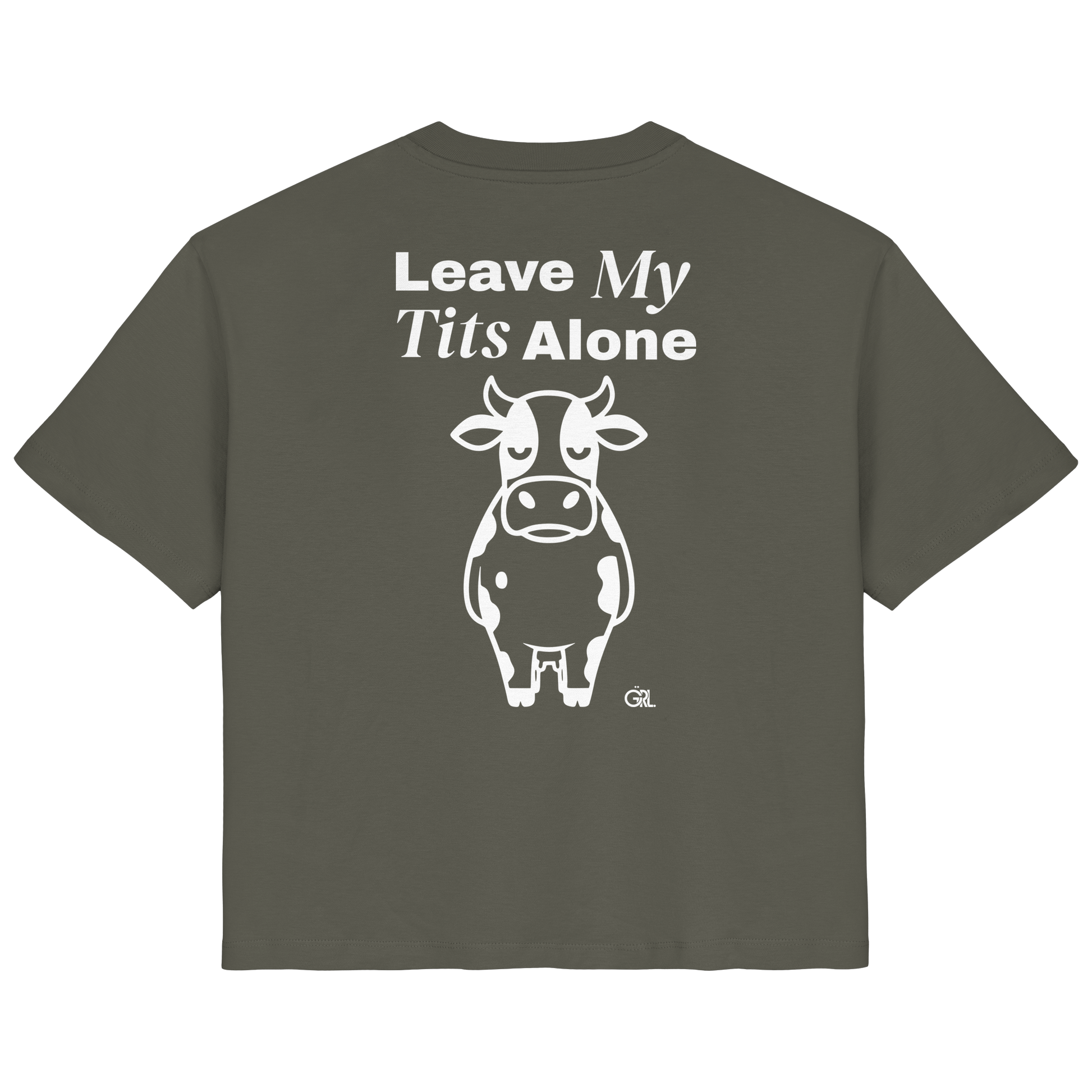 Angry Cow Rücken-Print – Khaki Fitted Shirt | GÖRL Feminist Statement Wear Berlin