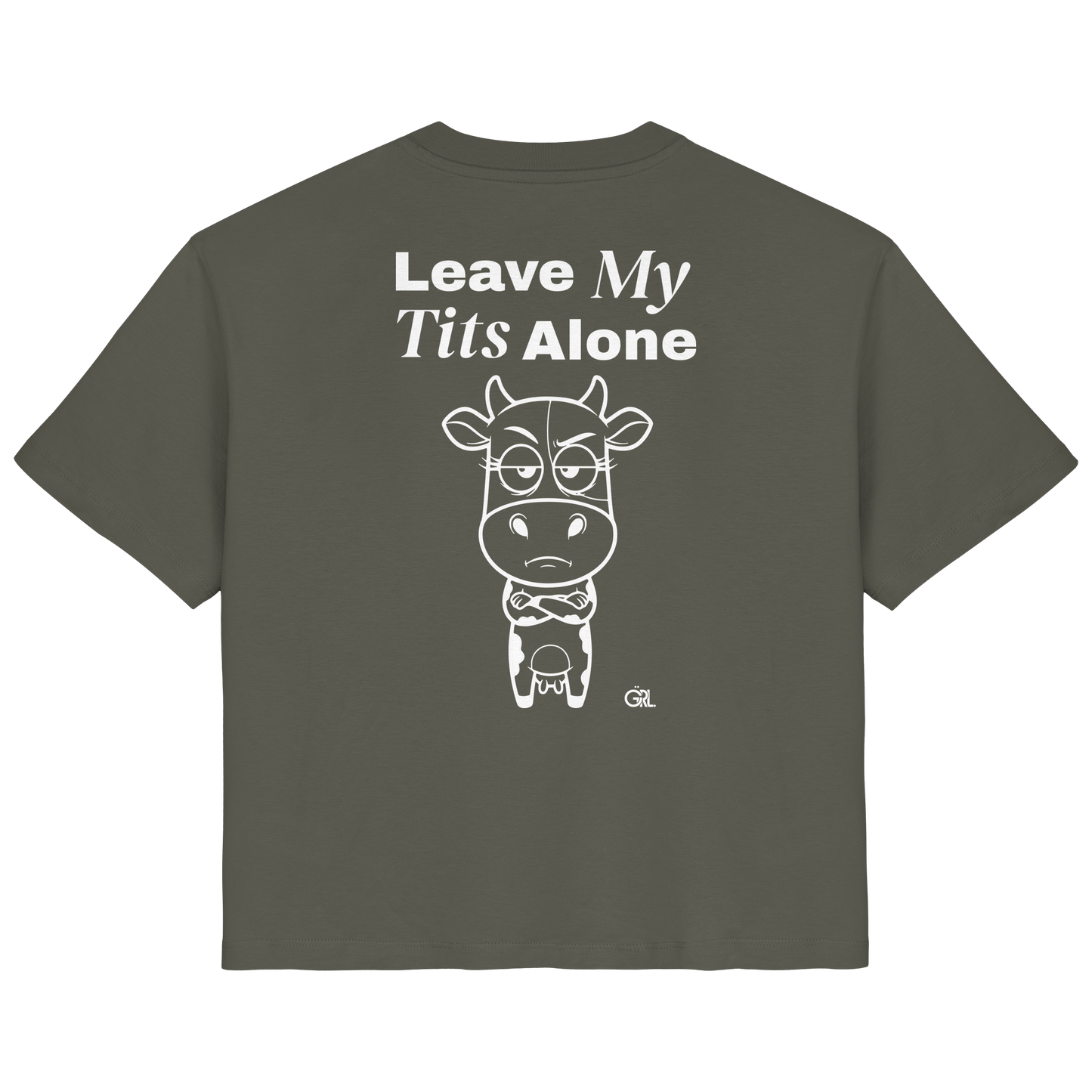 Annoyed Cow Rücken-Print – Khaki Fitted Shirt | GÖRL Feminist Statement Wear Berlin