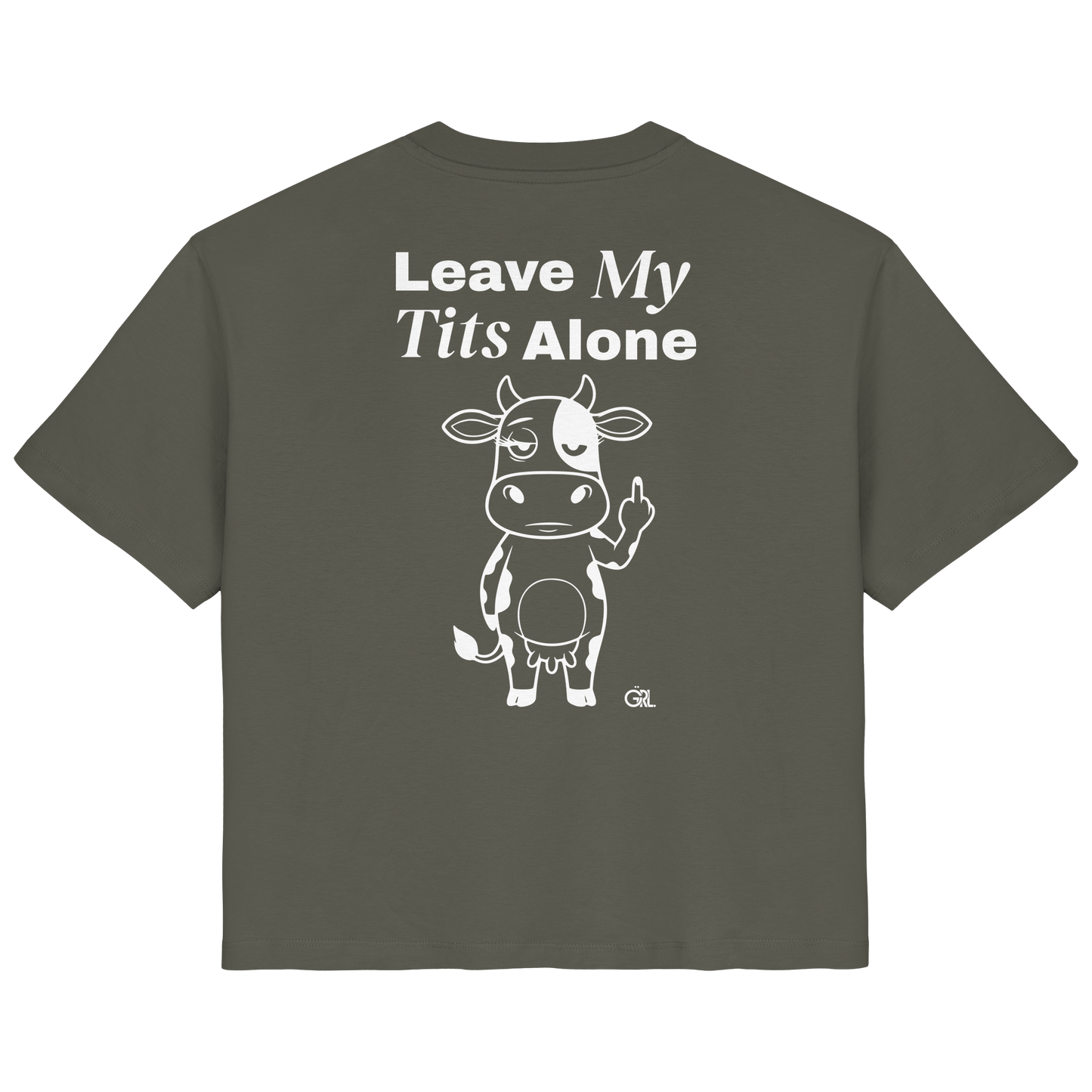 Finger Cow Rücken-Print – Khaki Fitted Shirt | GÖRL Feminist Statement Wear Berlin
