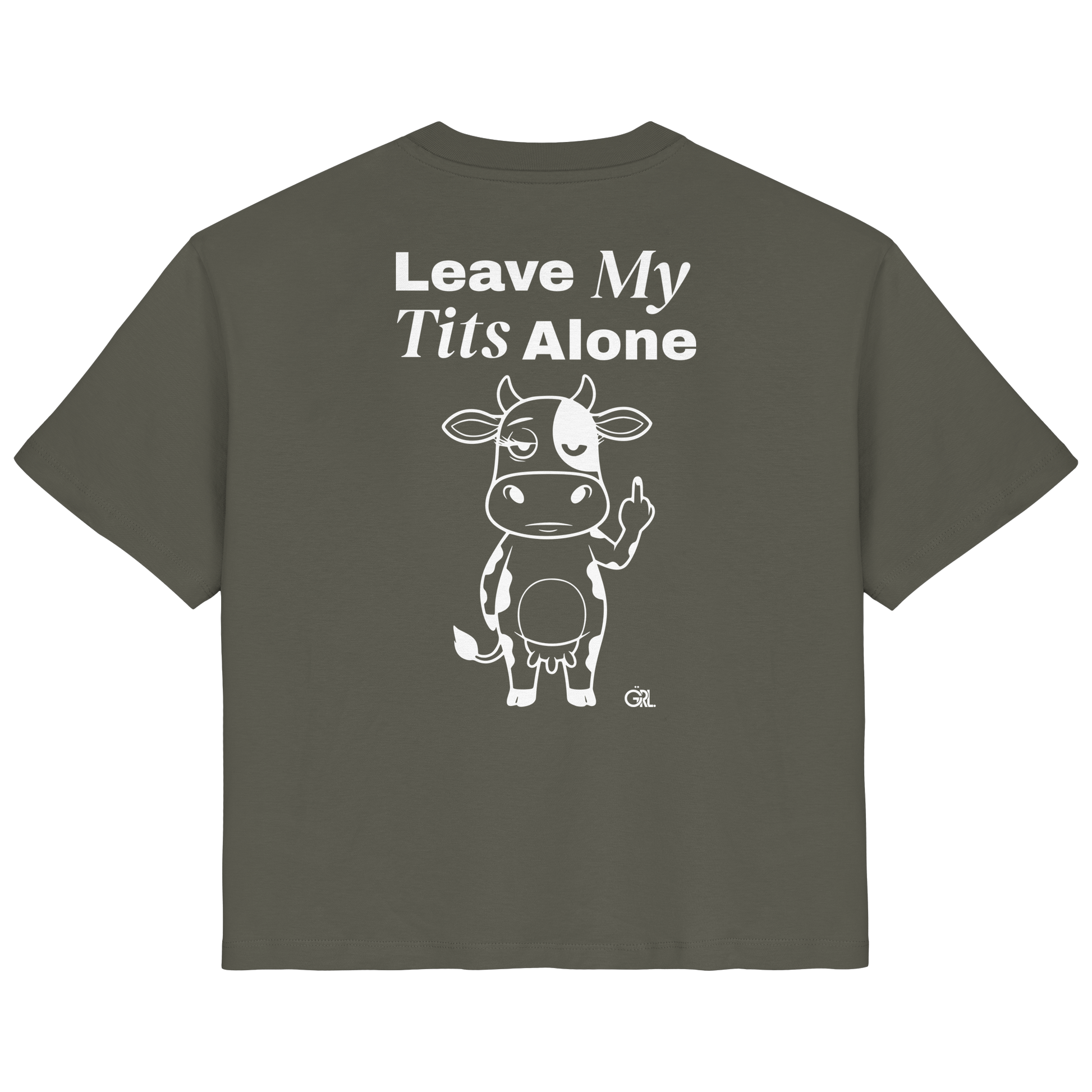Finger Cow Rücken-Print – Khaki Fitted Shirt | GÖRL Feminist Statement Wear Berlin