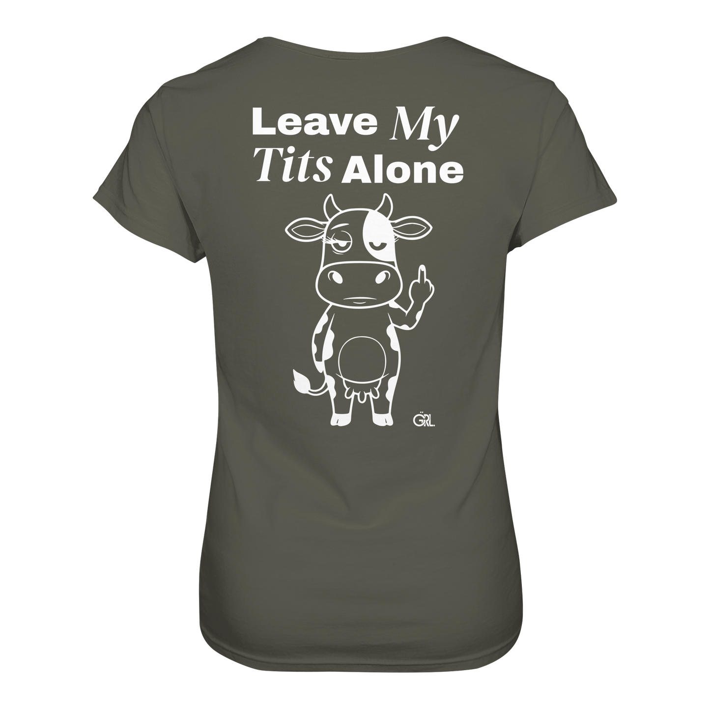 Finger Cow Rücken-Print – Khaki Fitted Shirt | GÖRL Feminist Statement Wear Berlin