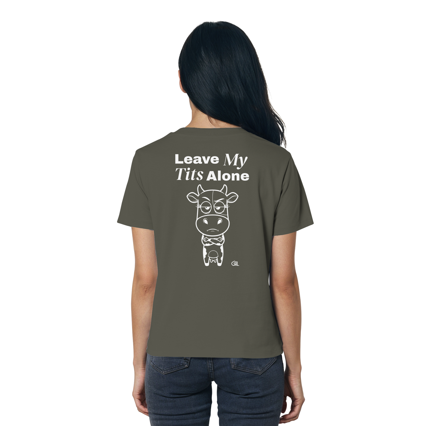 Annoyed Cow Rücken-Print – Khaki Fitted Shirt | GÖRL Feminist Statement Wear Berlin