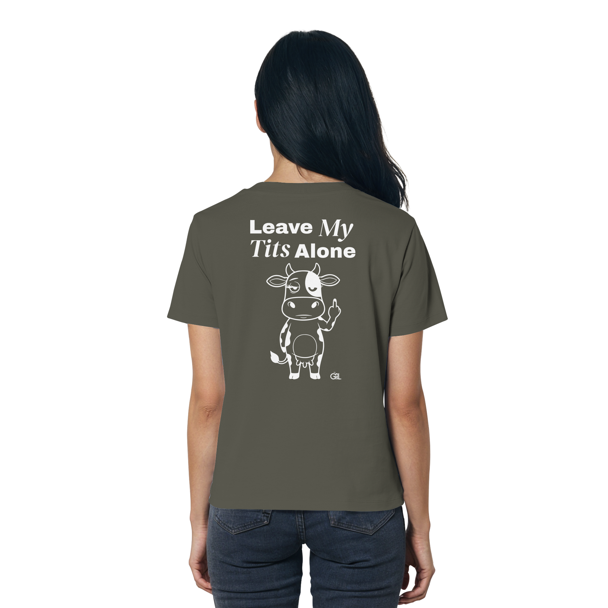 Finger Cow Rücken-Print – Khaki Fitted Shirt | GÖRL Feminist Statement Wear Berlin