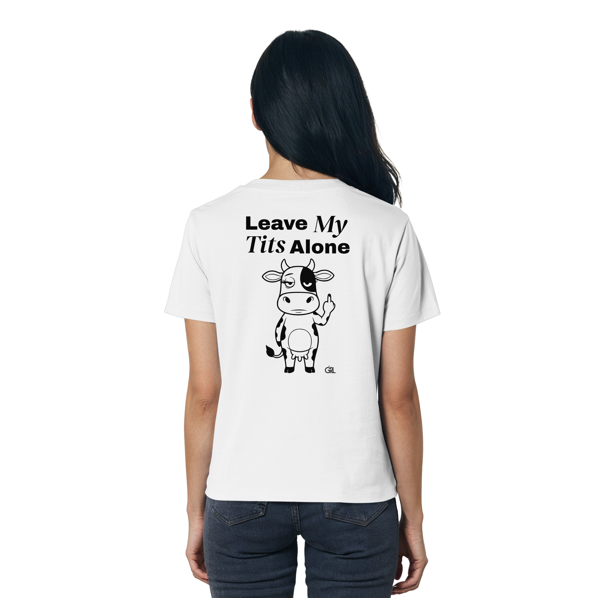 Finger Cow Rücken-Print – Weiss Fitted Shirt | GÖRL Feminist Statement Wear Berlin