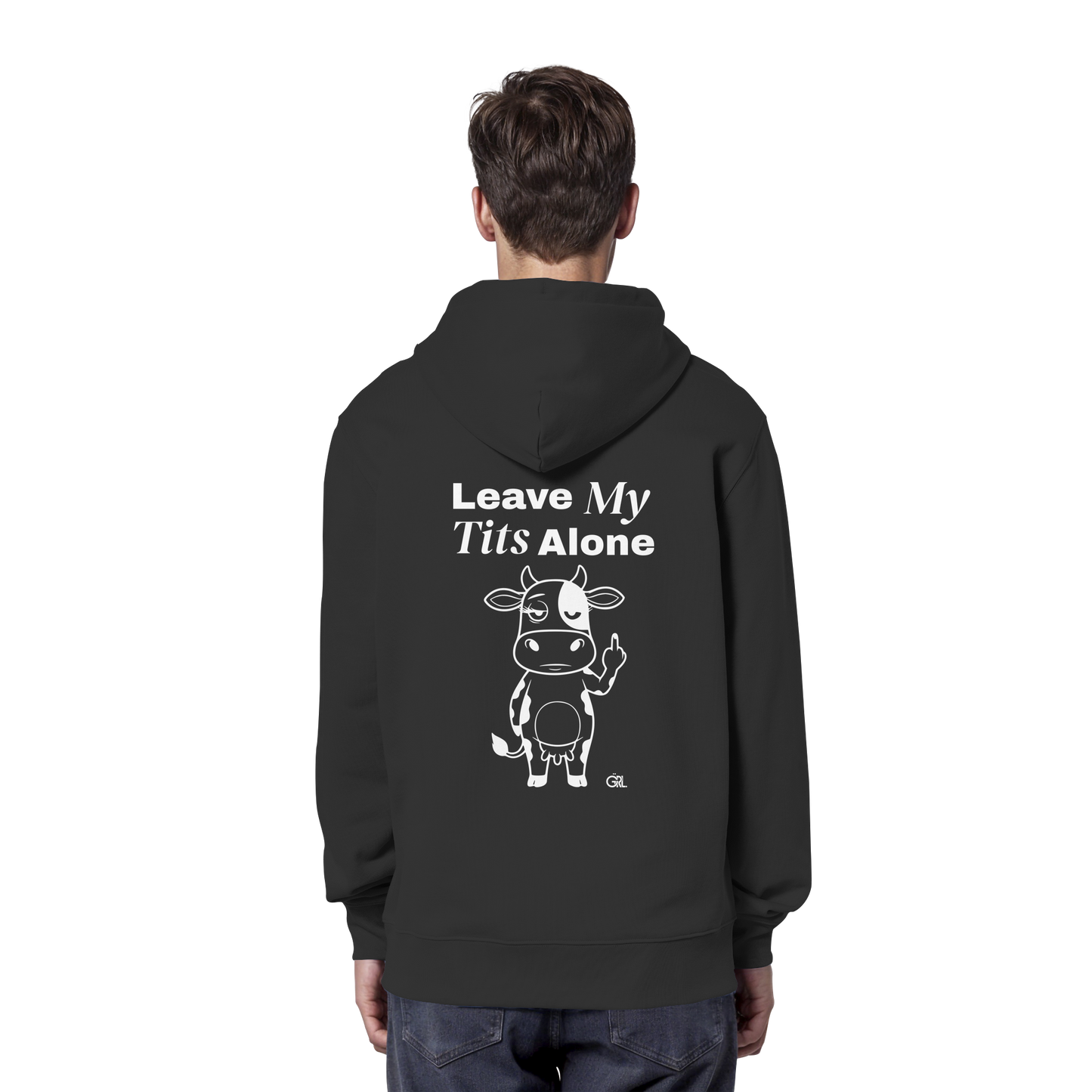 Finger Cow Rücken-Print – Schwarz Hoodie | GÖRL Feminist Statement Wear Berlin