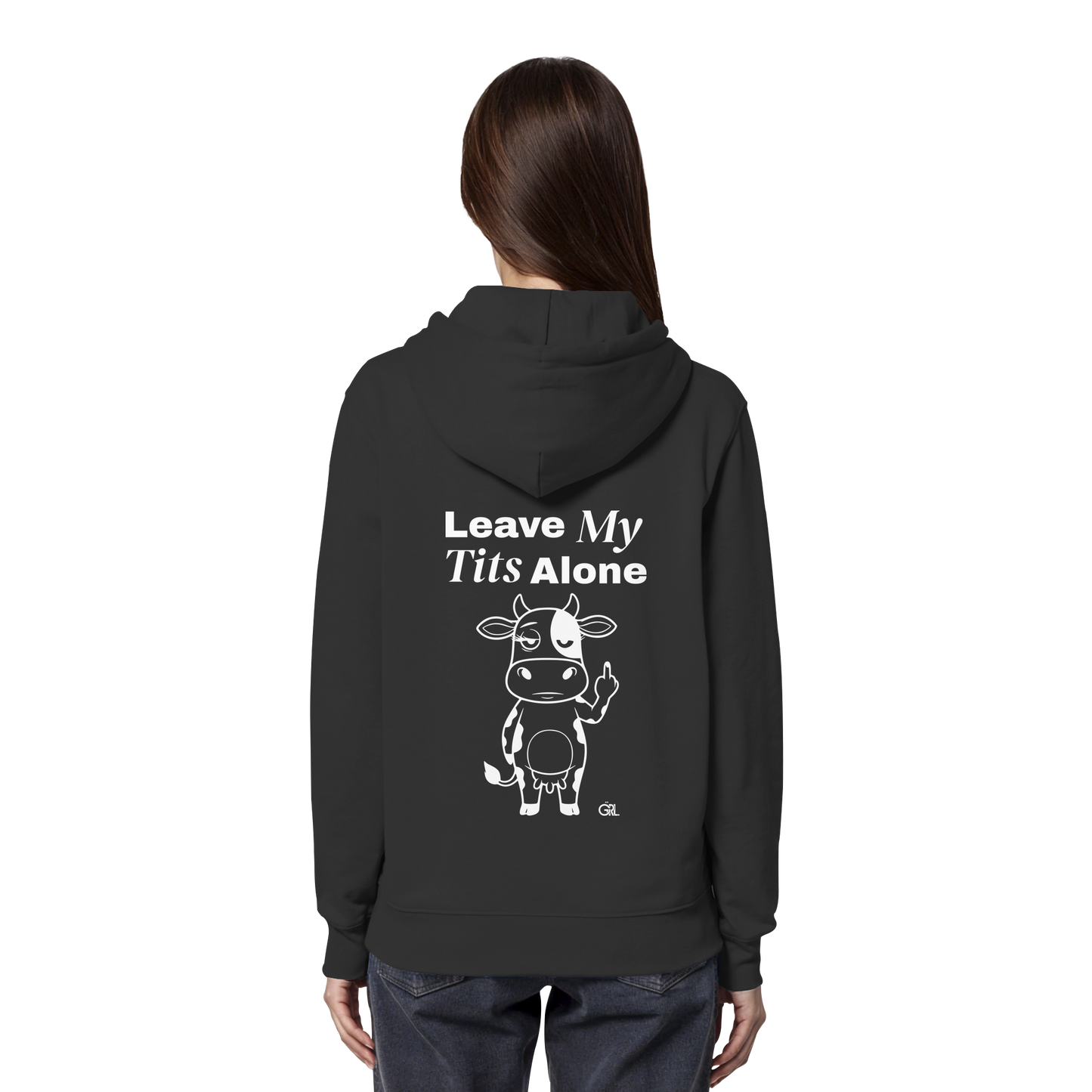 Finger Cow Rücken-Print – Schwarz Hoodie | GÖRL Feminist Statement Wear Berlin