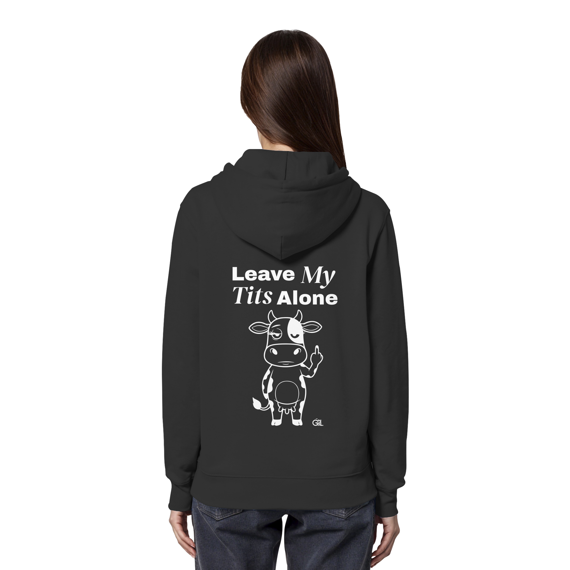 Finger Cow Rücken-Print – Schwarz Hoodie | GÖRL Feminist Statement Wear Berlin