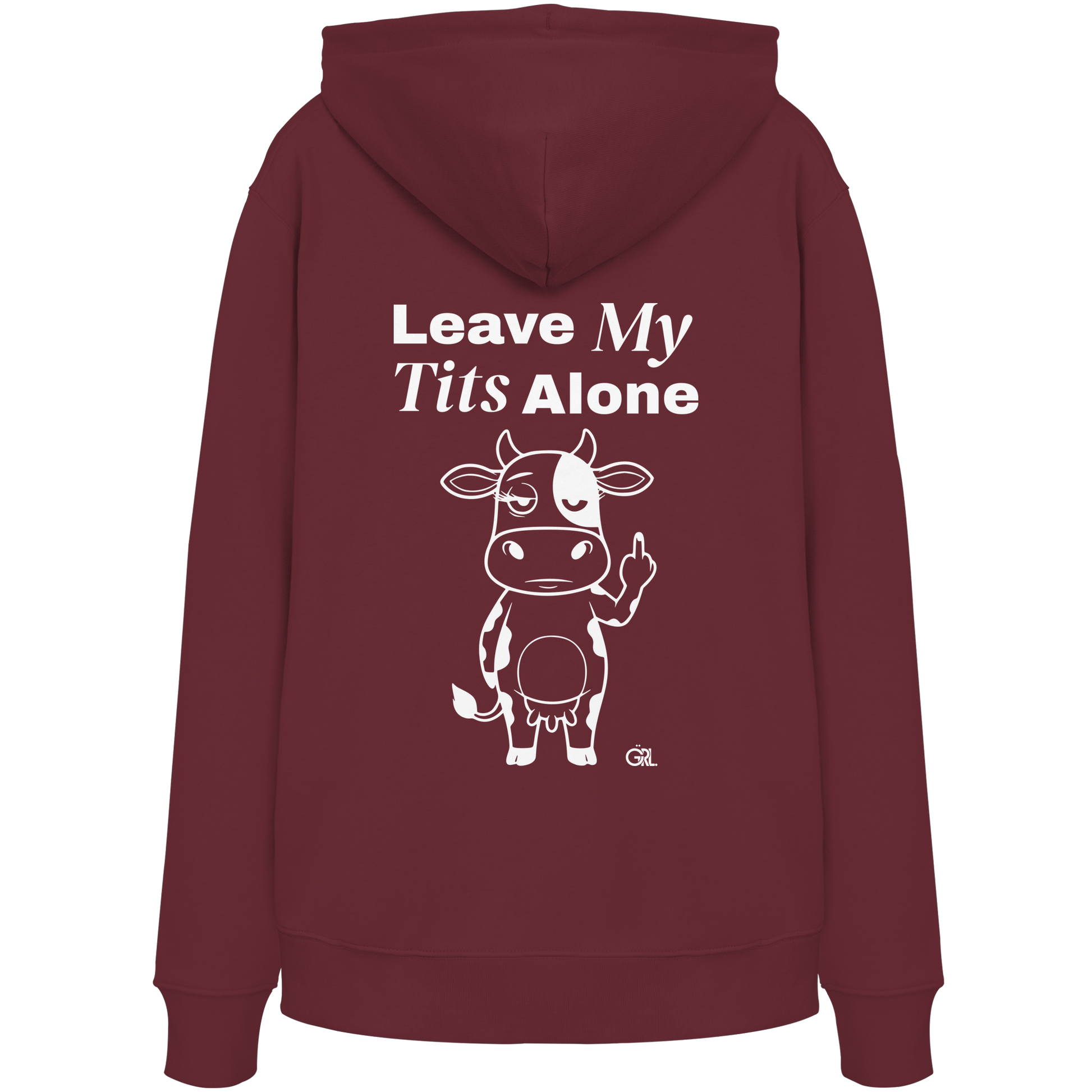 Finger Cow Rücken-Print – Burgundy Hoodie | GÖRL Feminist Statement Wear Berlin