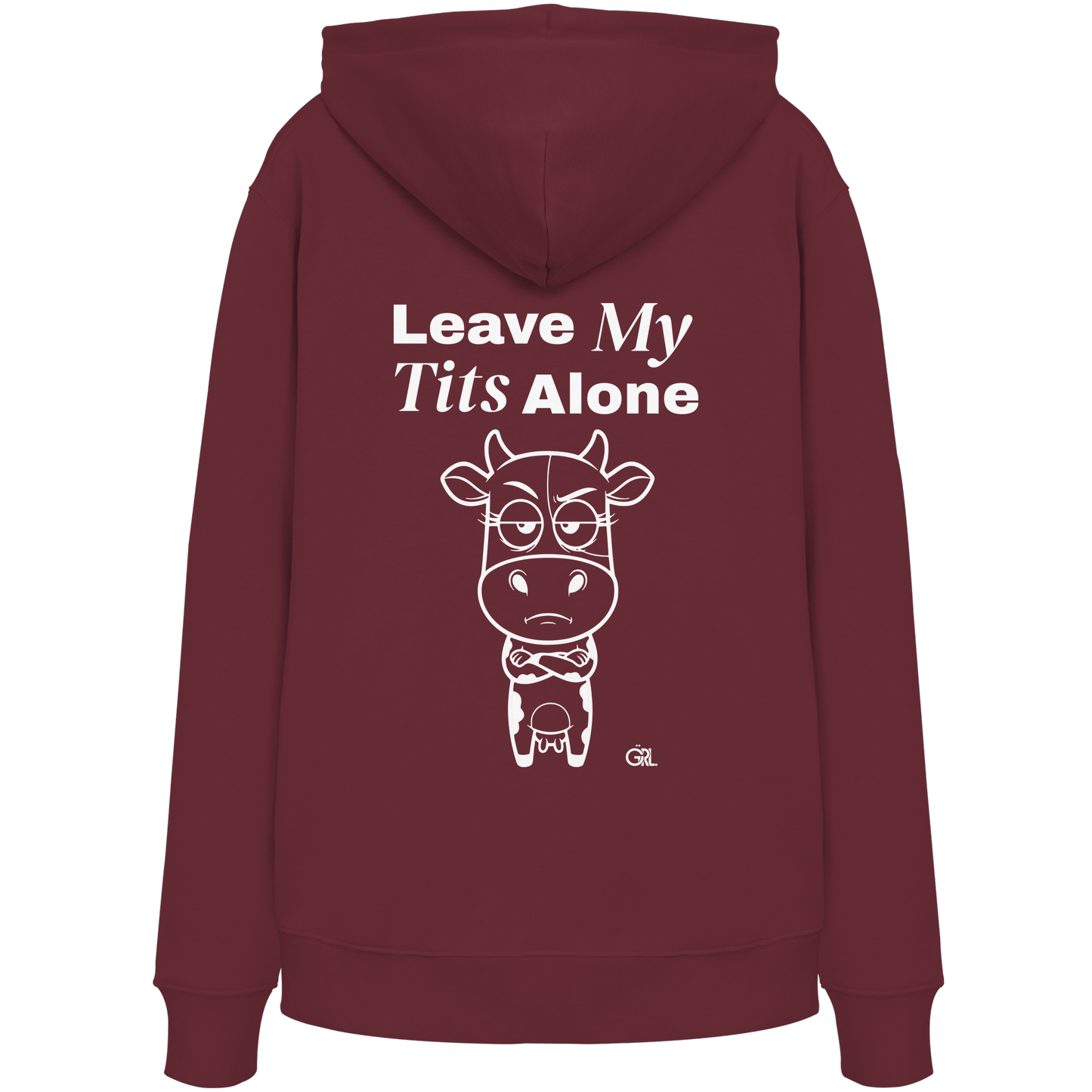 Annoyed Cow Rücken-Print – Burgundy Hoodie | GÖRL Feminist Statement Wear Berlin