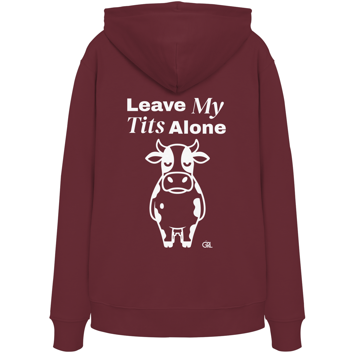 Angry Cow Rücken-Print – Burgundy Hoodie | GÖRL Feminist Statement Wear Berlin