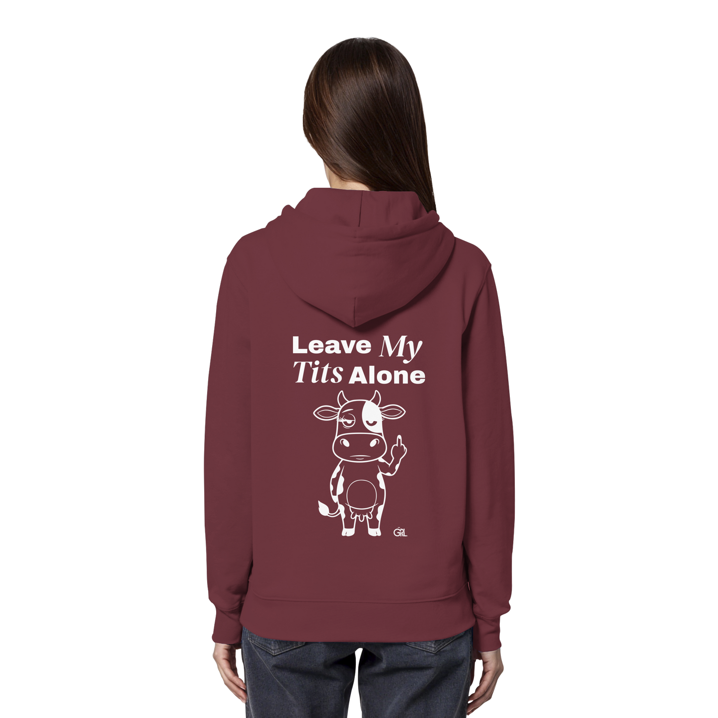 Finger Cow Rücken-Print – Burgundy Hoodie | GÖRL Feminist Statement Wear Berlin