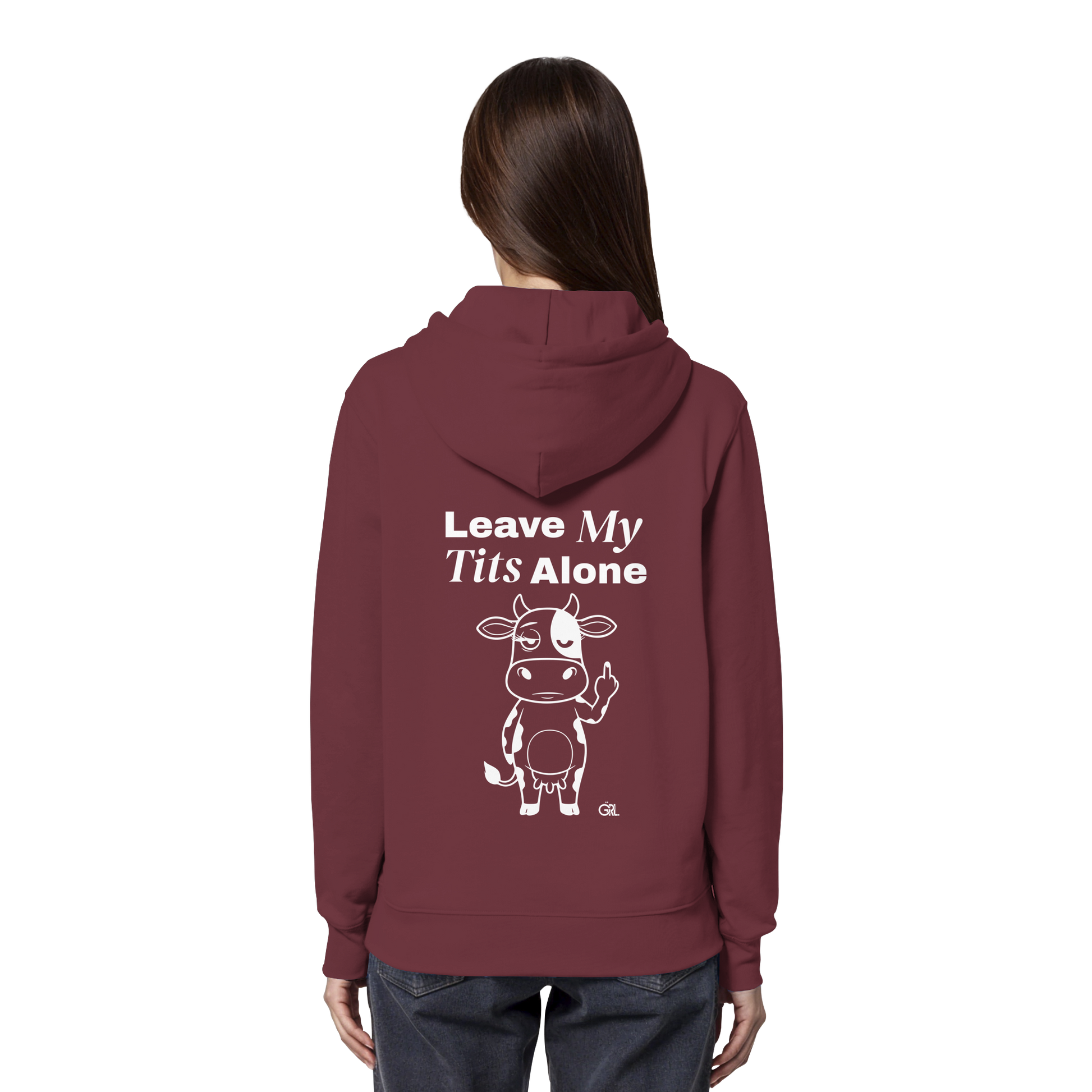 Finger Cow Rücken-Print – Burgundy Hoodie | GÖRL Feminist Statement Wear Berlin