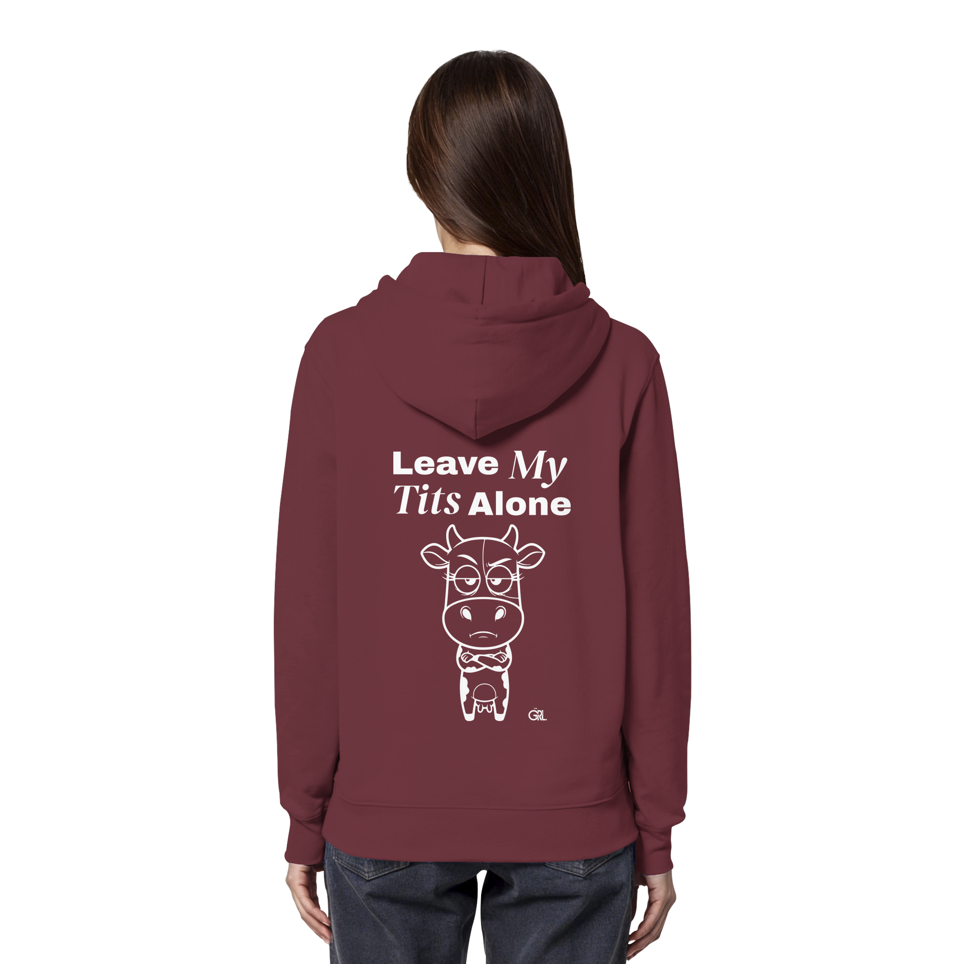 Annoyed Cow Rücken-Print – Burgundy Hoodie | GÖRL Feminist Statement Wear Berlin