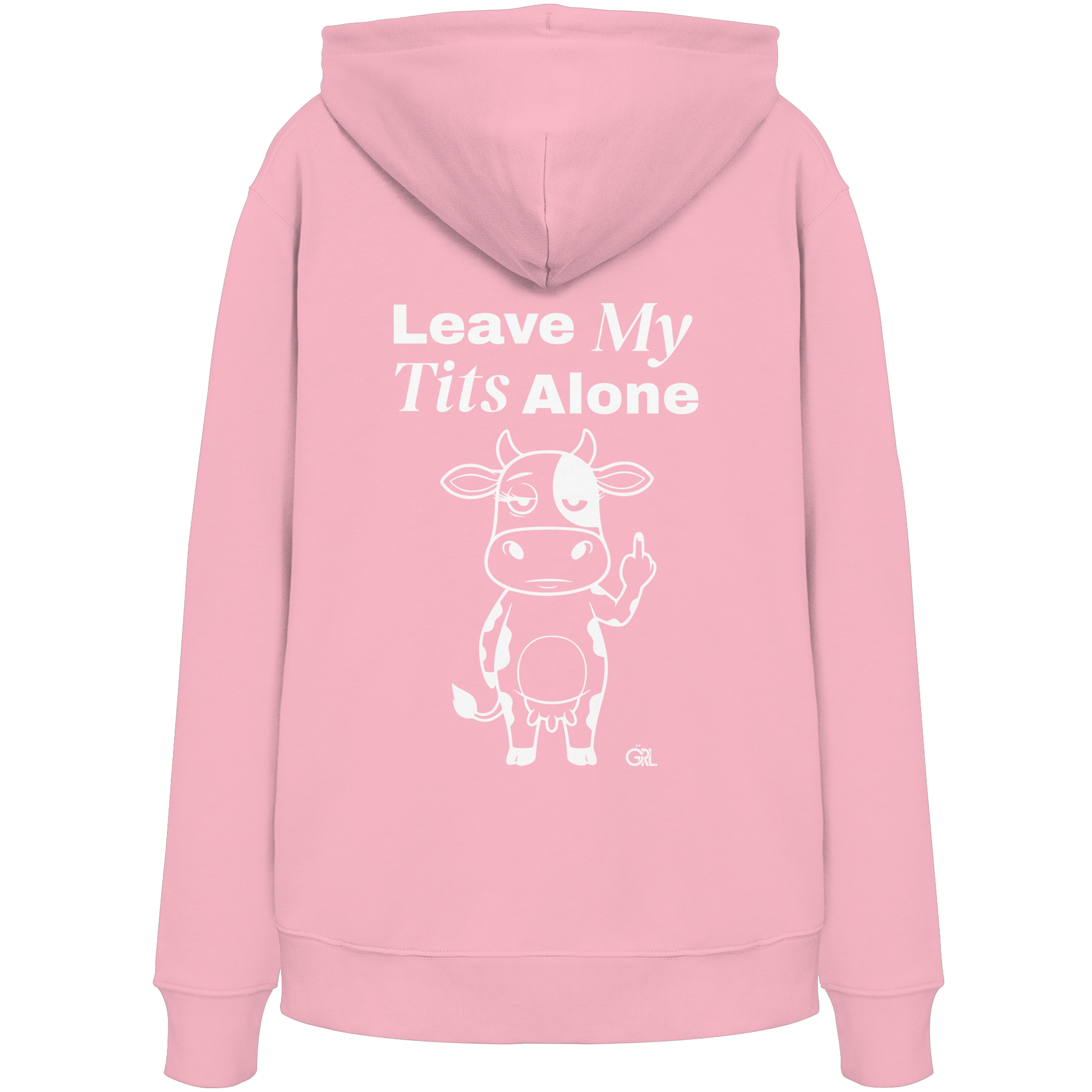 Finger Cow Rücken-Print – Cotton Pink Hoodie | GÖRL Feminist Statement Wear Berlin