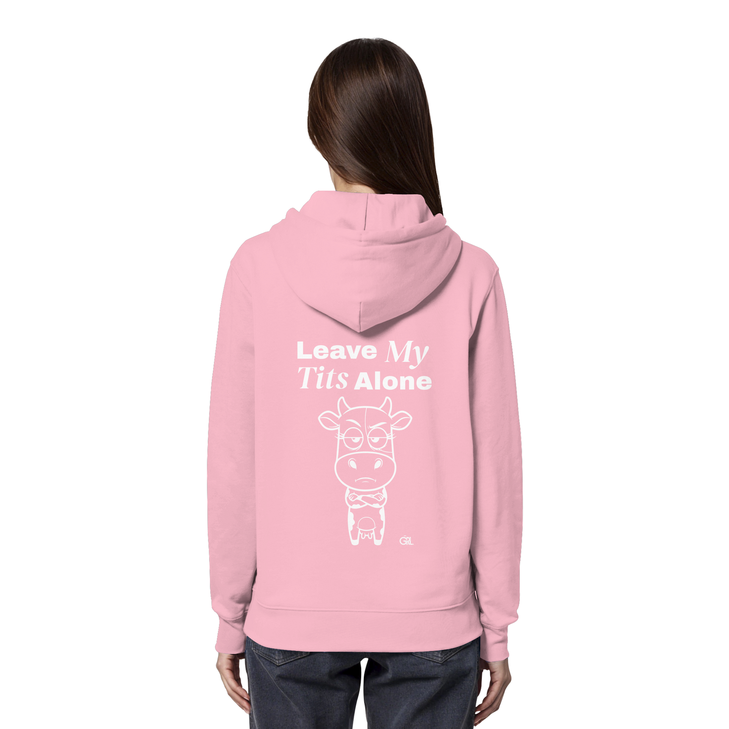 Annoyed Cow Rücken-Print – Cotton Pink Hoodie | GÖRL Feminist Statement Wear Berlin