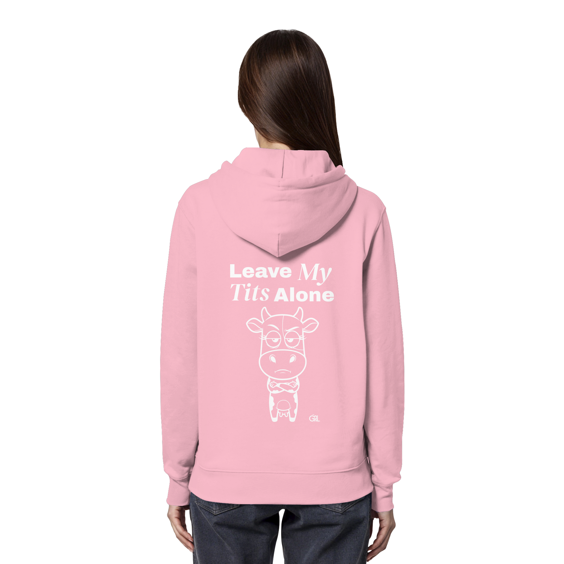 Annoyed Cow Rücken-Print – Cotton Pink Hoodie | GÖRL Feminist Statement Wear Berlin