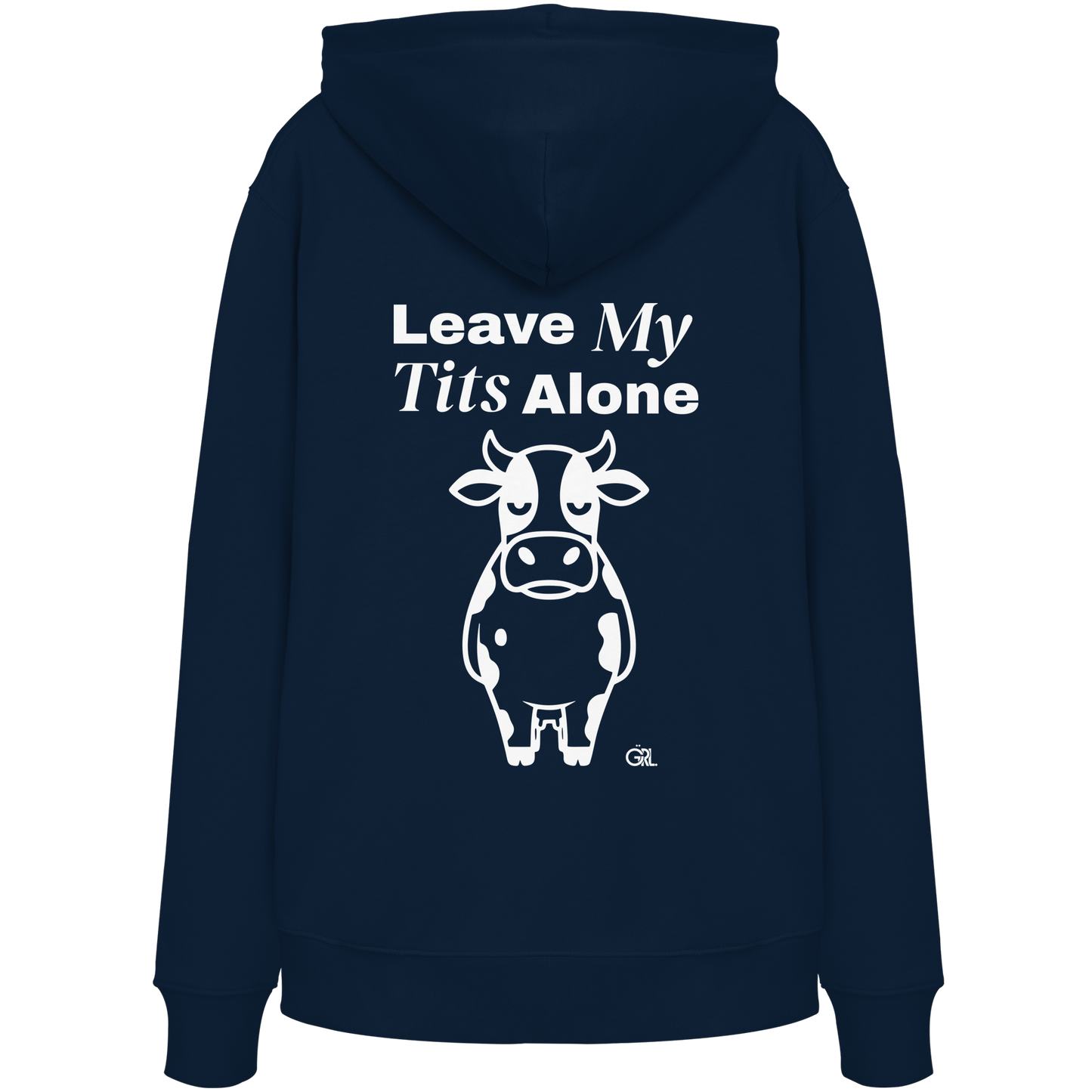 Angry Cow Rücken-Print – French Navy Hoodie | GÖRL Feminist Statement Wear Berlin