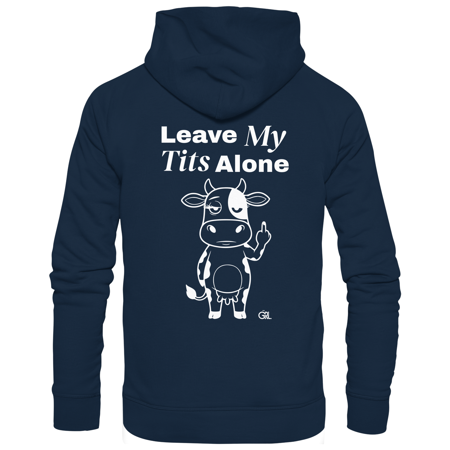 Finger Cow Rücken-Print – French Navy Hoodie | GÖRL Feminist Statement Wear Berlin