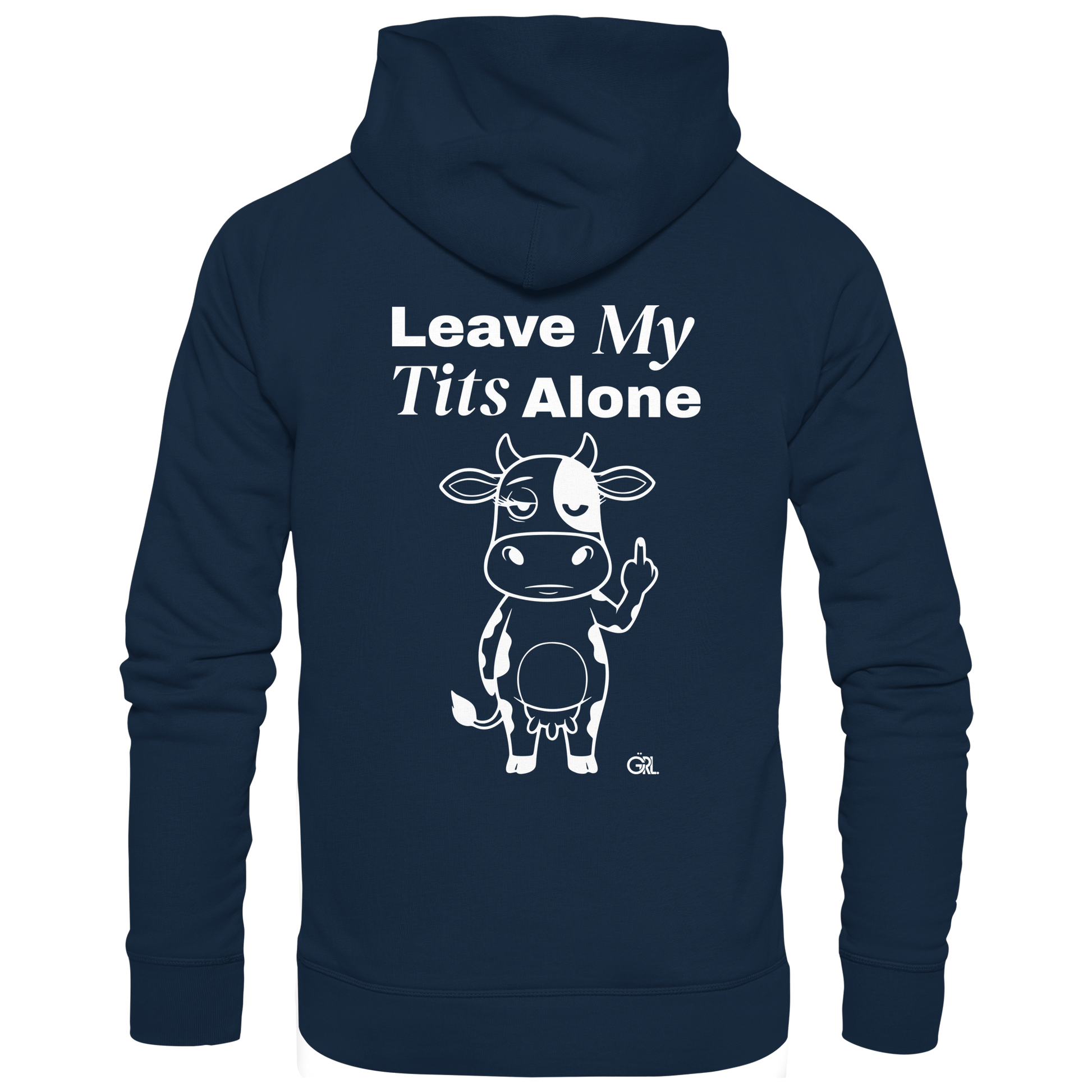 Finger Cow Rücken-Print – French Navy Hoodie | GÖRL Feminist Statement Wear Berlin
