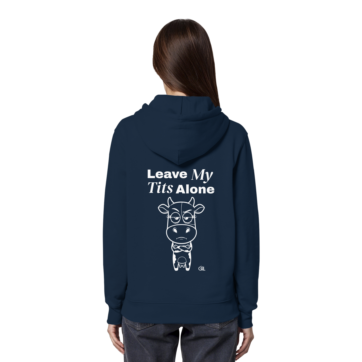 Annoyed Cow Rücken-Print – French Navy Hoodie | GÖRL Feminist Statement Wear Berlin