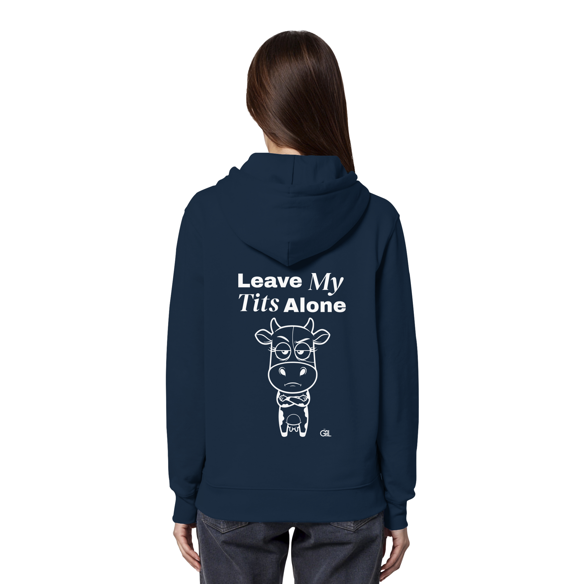 Annoyed Cow Rücken-Print – French Navy Hoodie | GÖRL Feminist Statement Wear Berlin