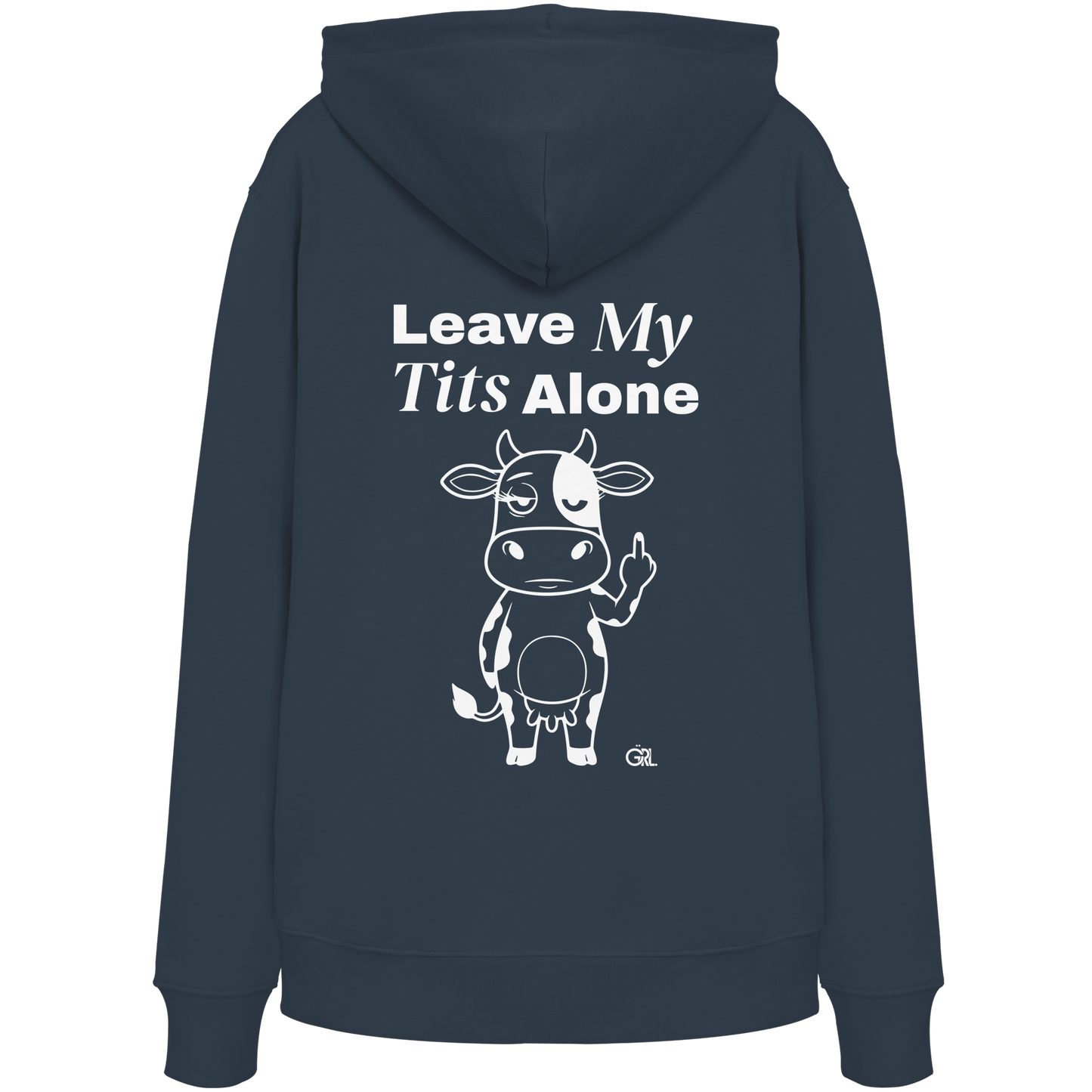 Finger Cow Rücken-Print – India Ink Grey Hoodie | GÖRL Feminist Statement Wear Berlin