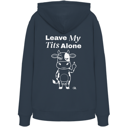 Finger Cow Rücken-Print – India Ink Grey Hoodie | GÖRL Feminist Statement Wear Berlin