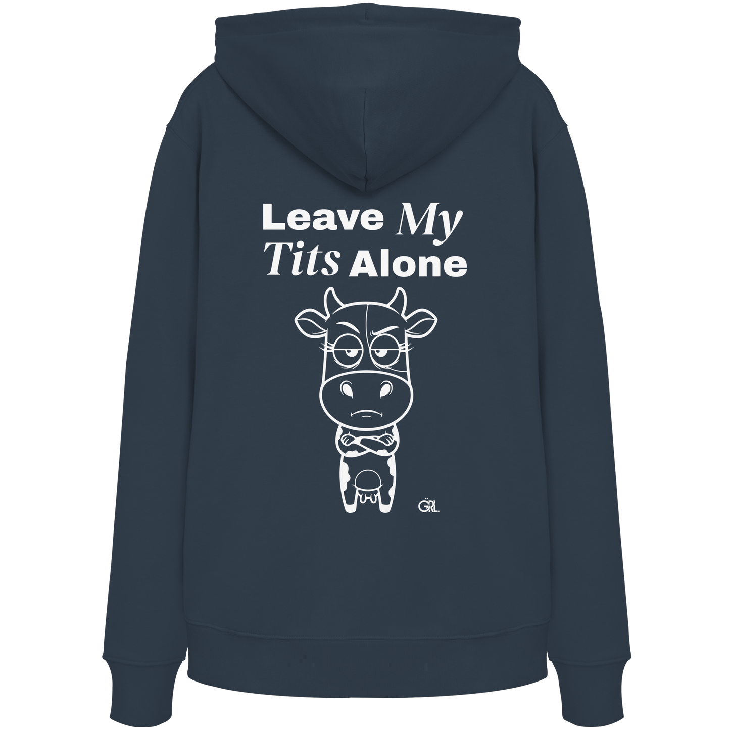 Annoyed Cow Rücken-Print – India Ink Grey Hoodie | GÖRL Feminist Statement Wear Berlin