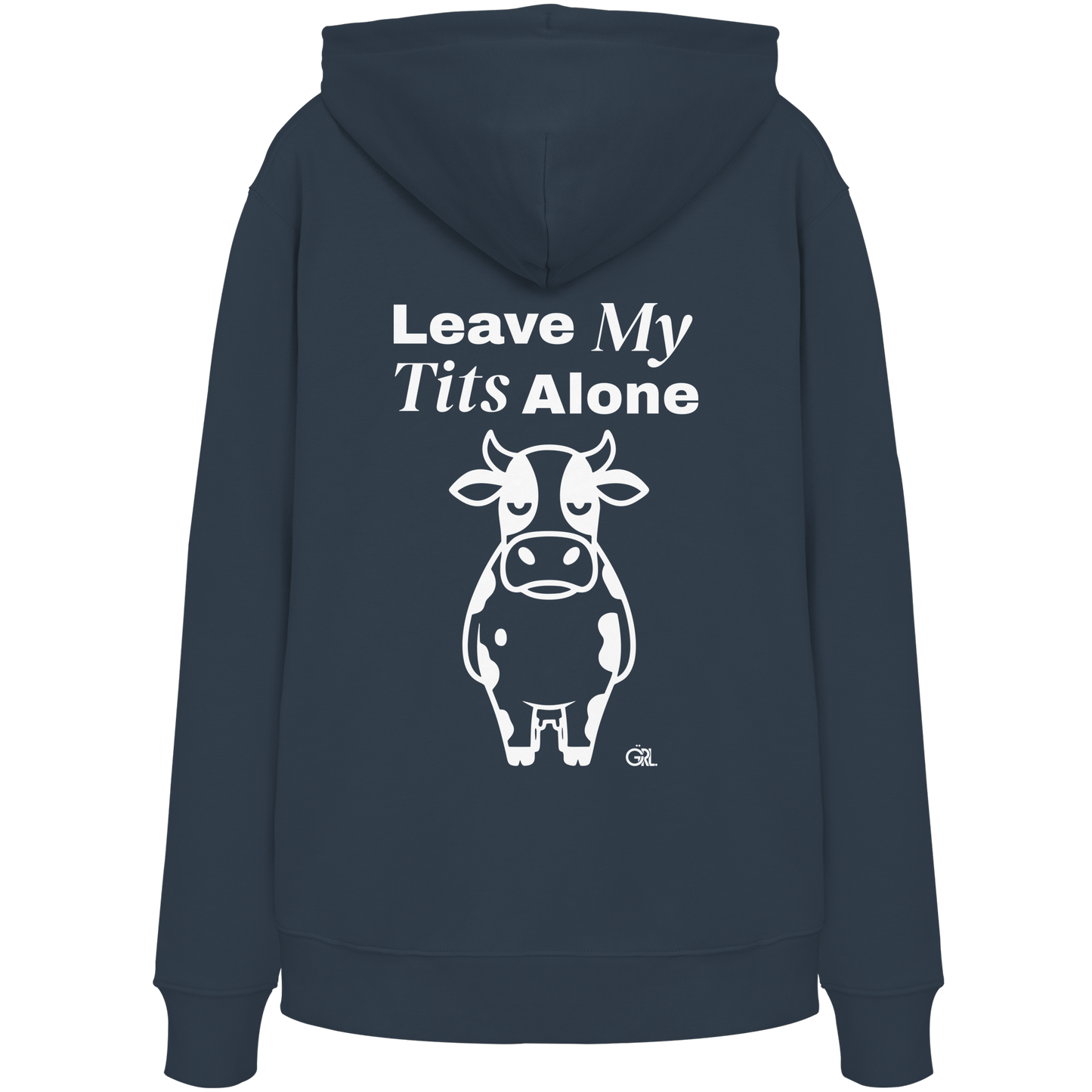 Angry Cow Rücken-Print – India Ink Grey Hoodie | GÖRL Feminist Statement Wear Berlin