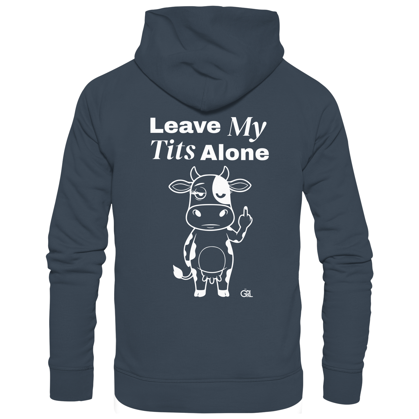 Finger Cow Rücken-Print – India Ink Grey Hoodie | GÖRL Feminist Statement Wear Berlin