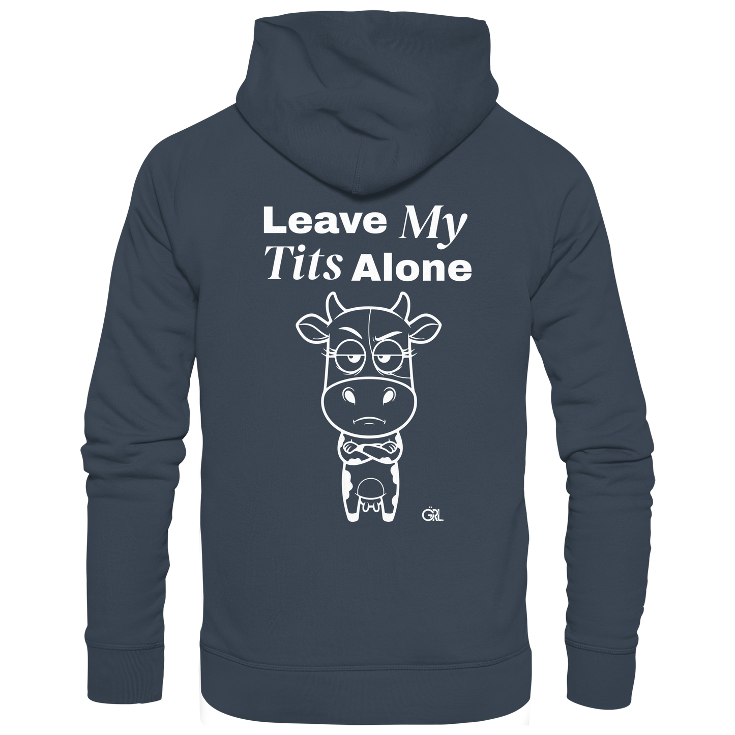 Annoyed Cow Rücken-Print – India Ink Grey Hoodie | GÖRL Feminist Statement Wear Berlin