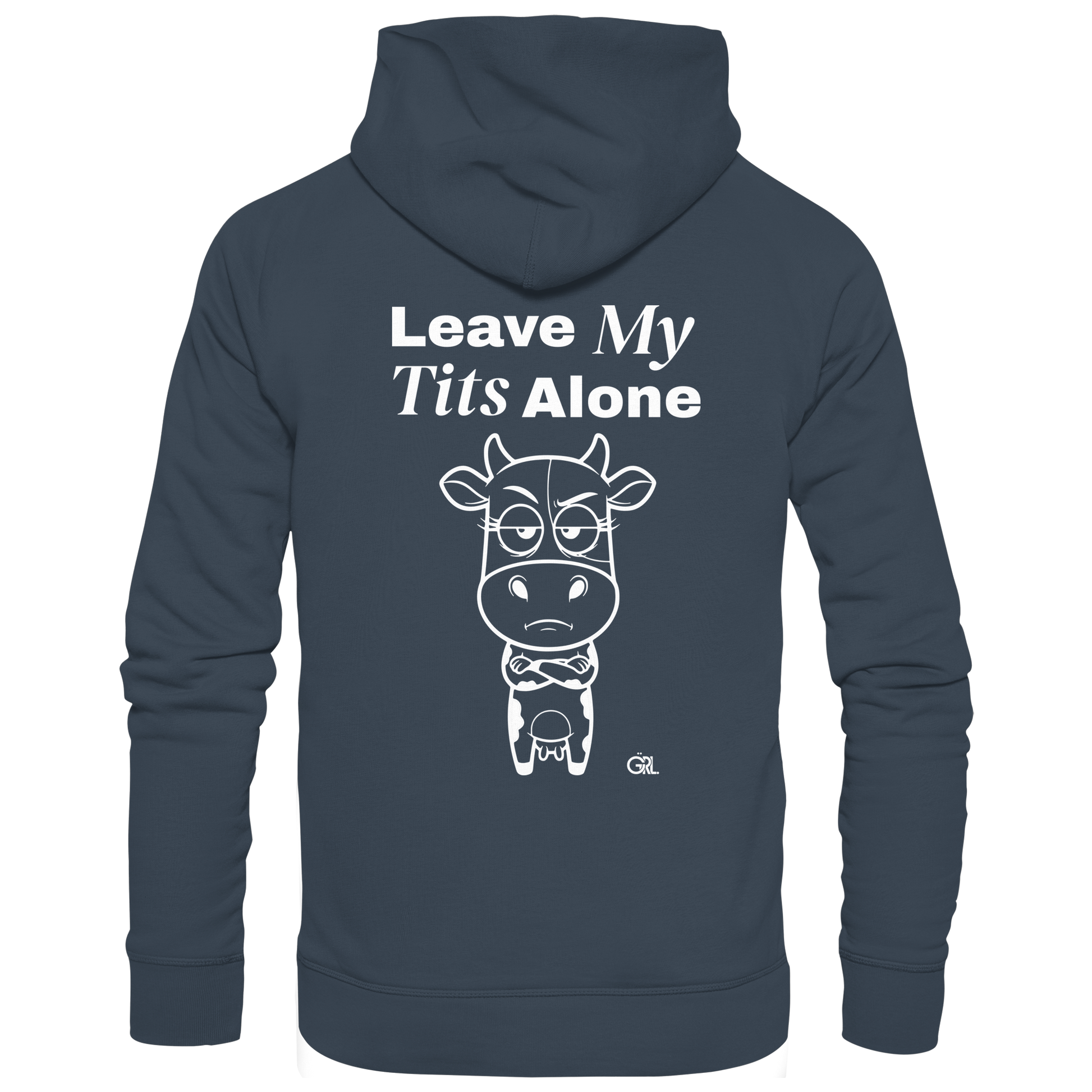 Annoyed Cow Rücken-Print – India Ink Grey Hoodie | GÖRL Feminist Statement Wear Berlin