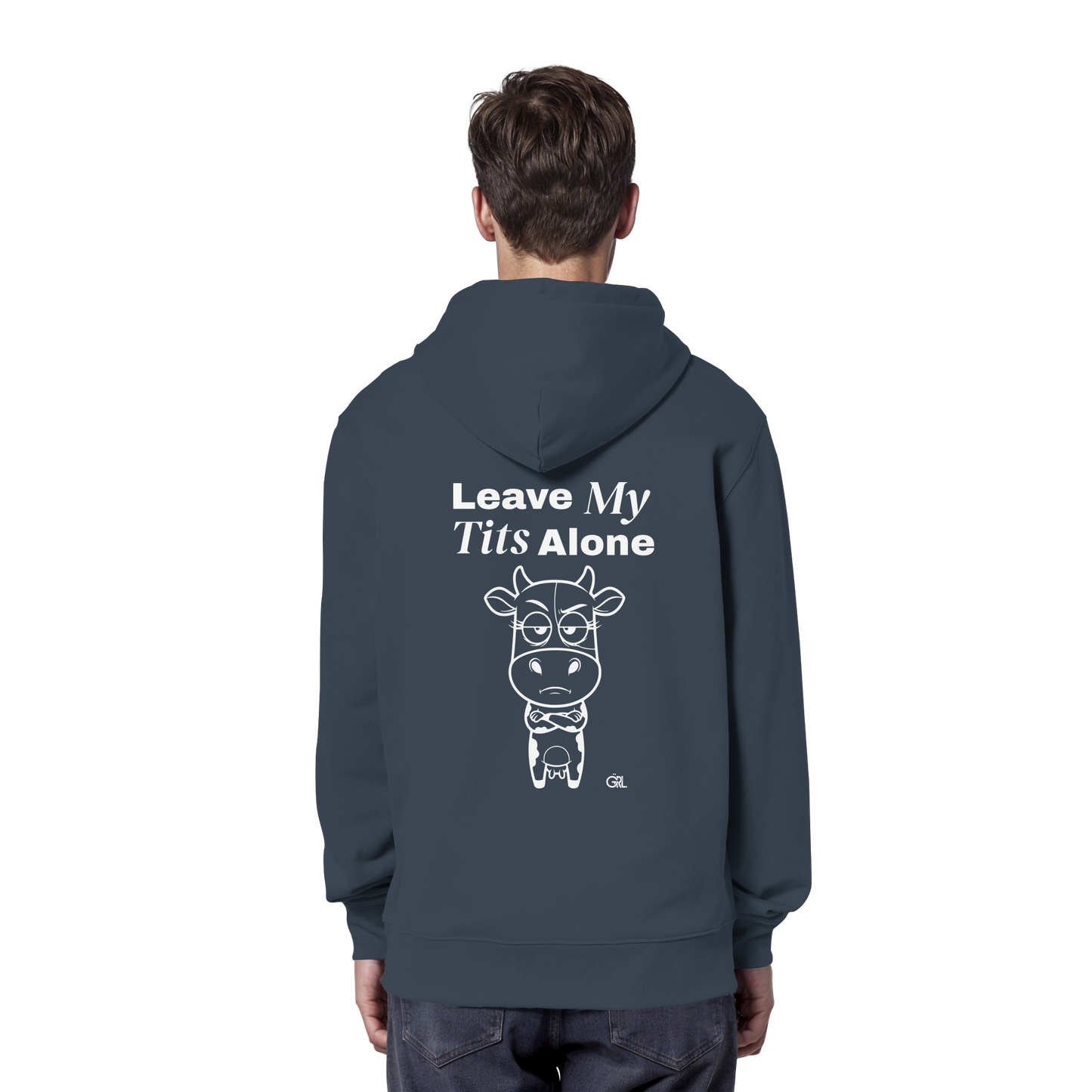 Annoyed Cow Rücken-Print – India Ink Grey Hoodie | GÖRL Feminist Statement Wear Berlin