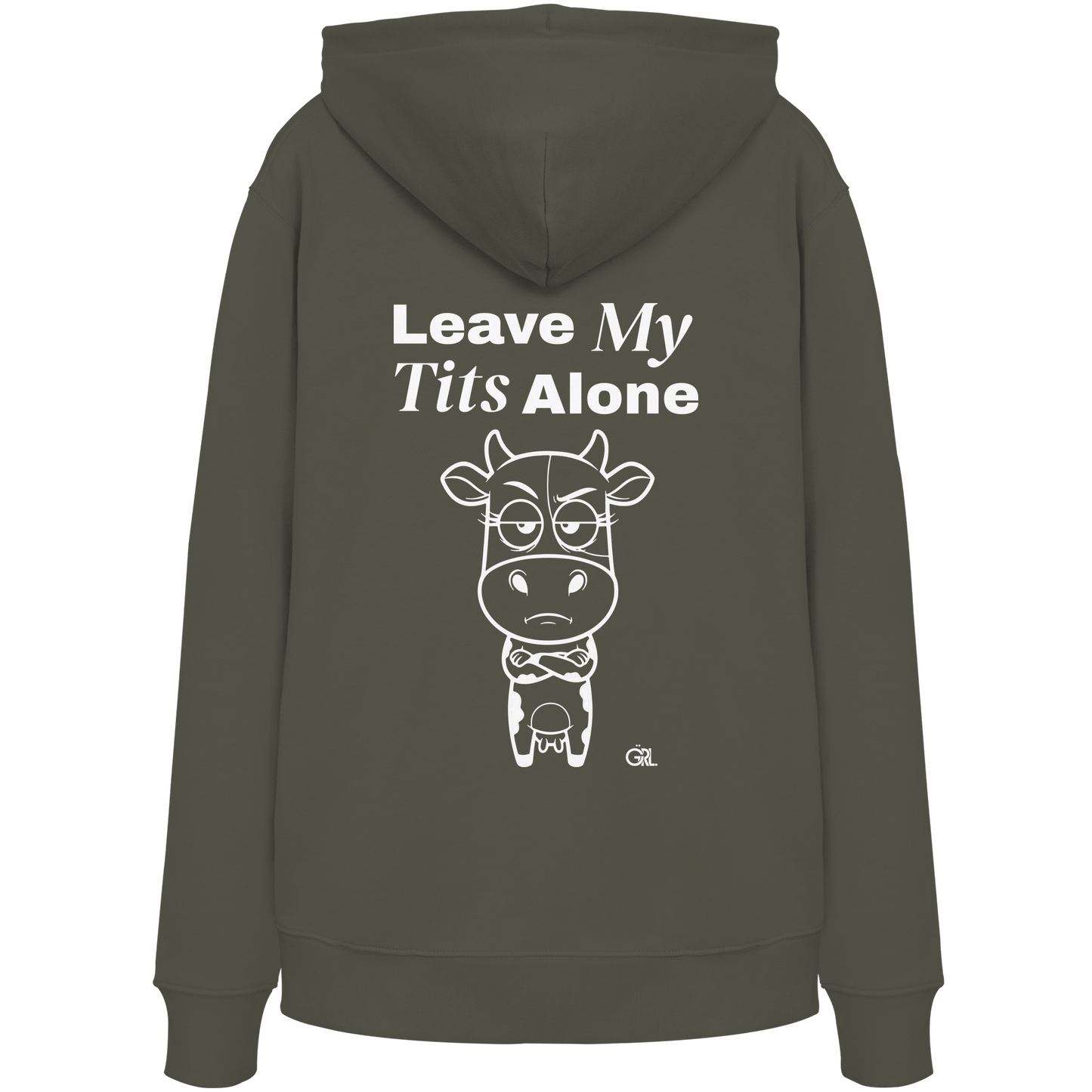 Annoyed Cow Rücken-Print – Khaki Hoodie | GÖRL Feminist Statement Wear Berlin