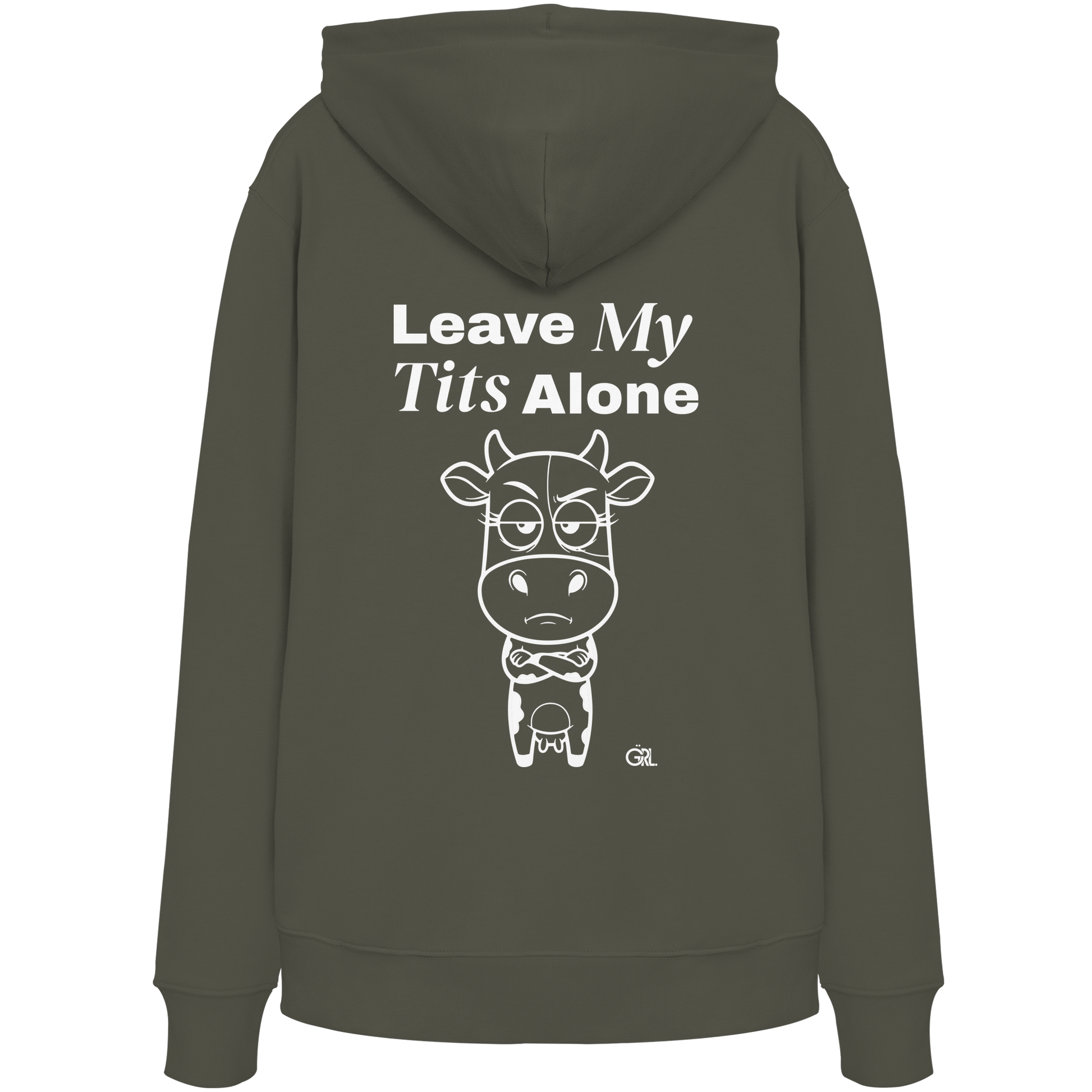Annoyed Cow Rücken-Print – Khaki Hoodie | GÖRL Feminist Statement Wear Berlin