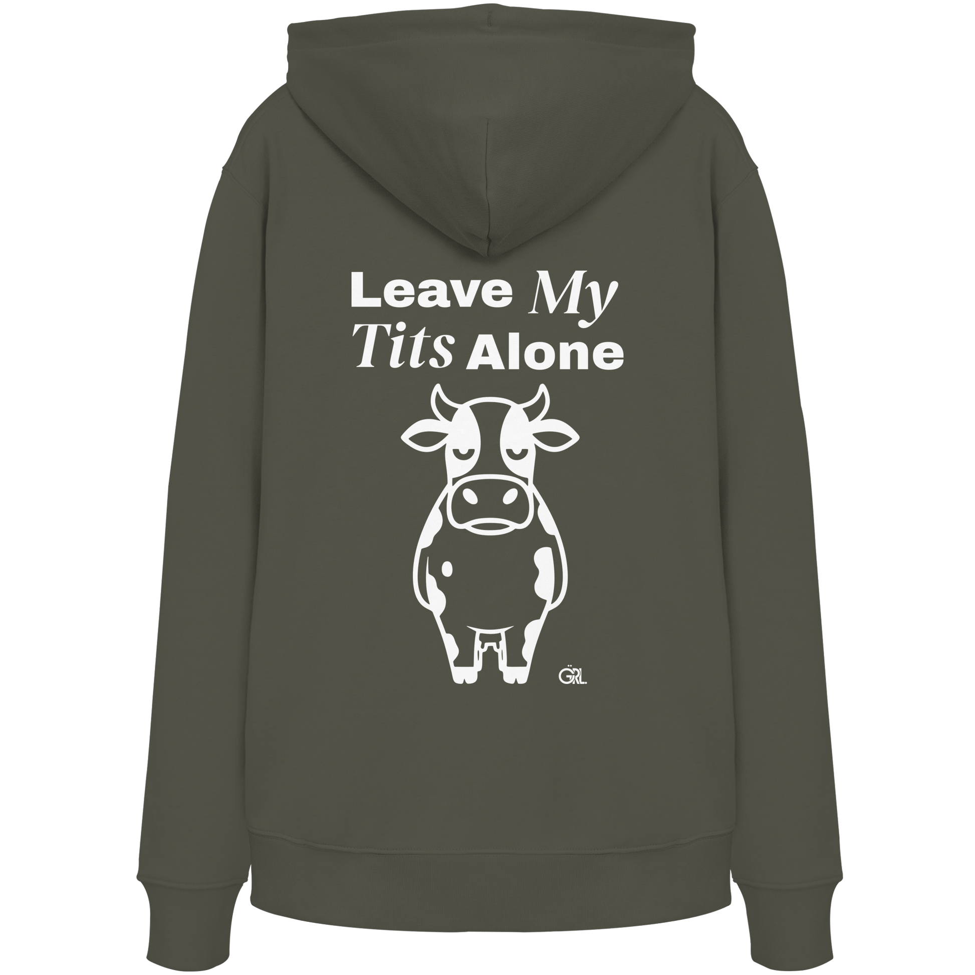Angry Cow Rücken-Print – Khaki Hoodie | GÖRL Feminist Statement Wear Berlin