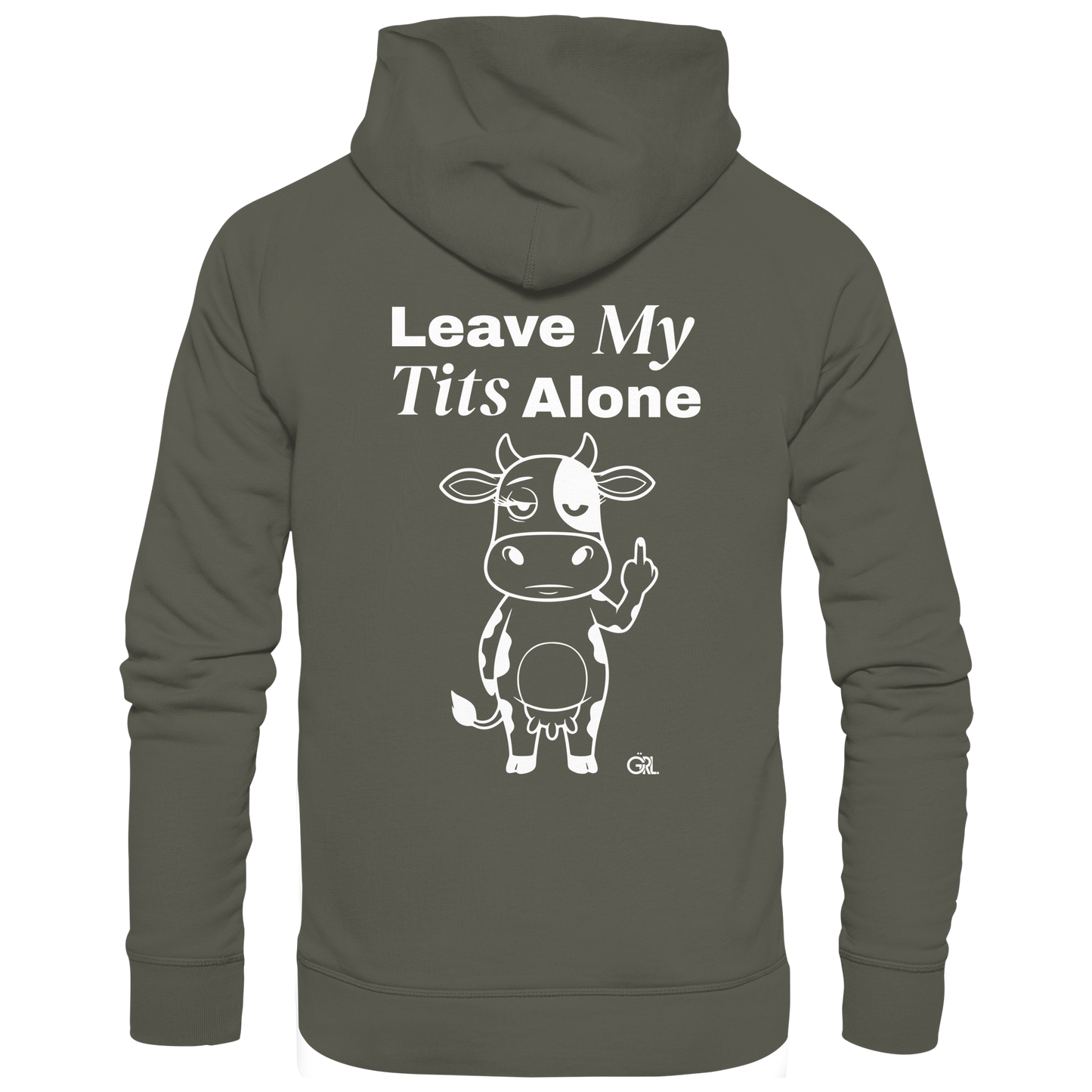 Finger Cow Rücken-Print – Khaki Hoodie | GÖRL Feminist Statement Wear Berlin