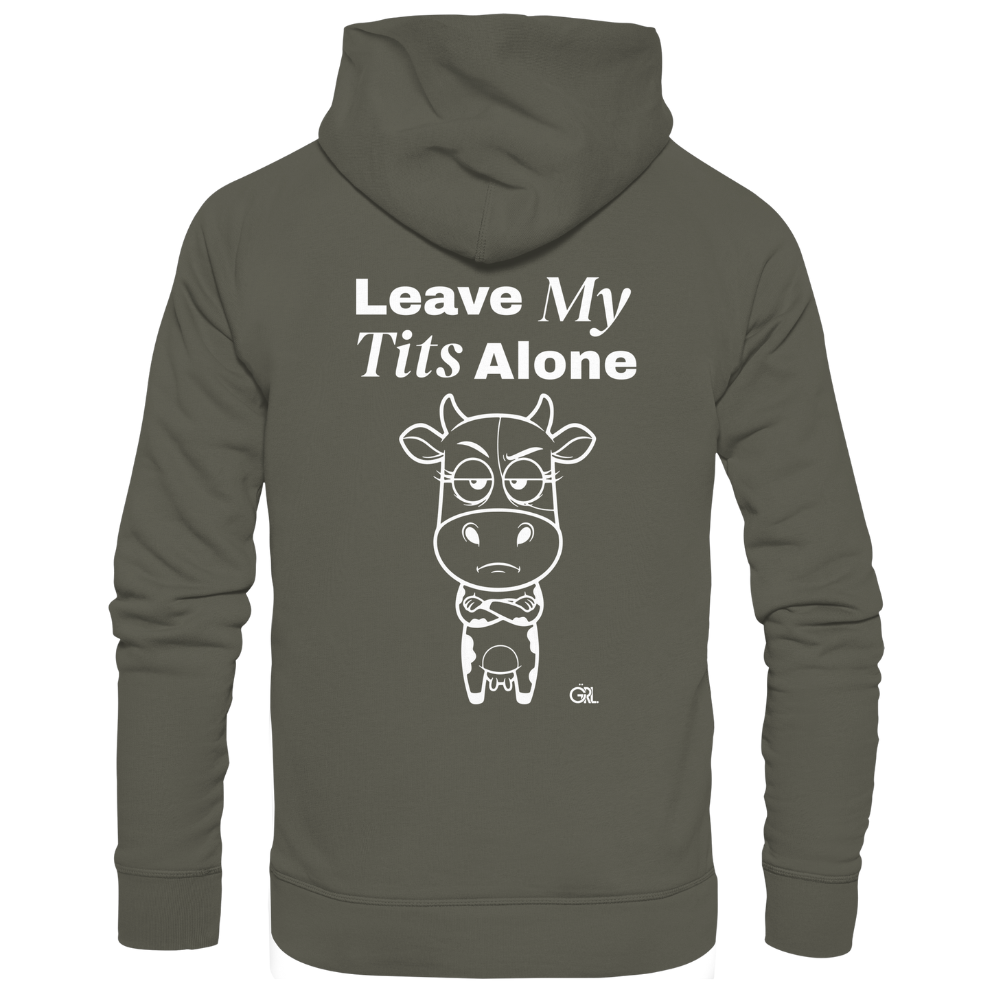 Annoyed Cow Rücken-Print – Khaki Hoodie | GÖRL Feminist Statement Wear Berlin