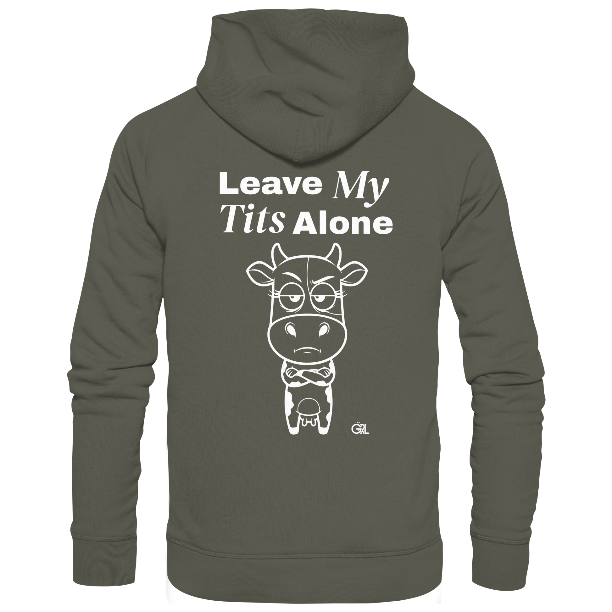 Annoyed Cow Rücken-Print – Khaki Hoodie | GÖRL Feminist Statement Wear Berlin