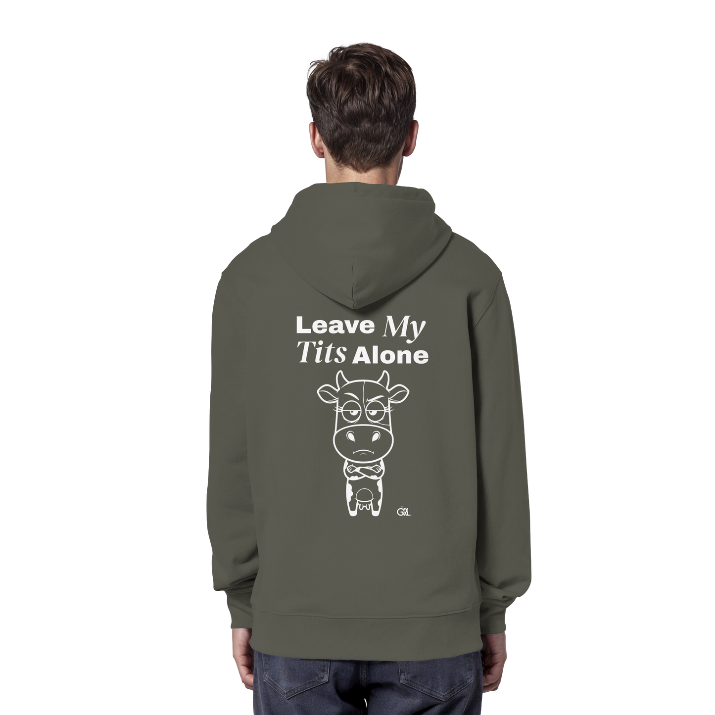 Annoyed Cow Rücken-Print – Khaki Hoodie | GÖRL Feminist Statement Wear Berlin