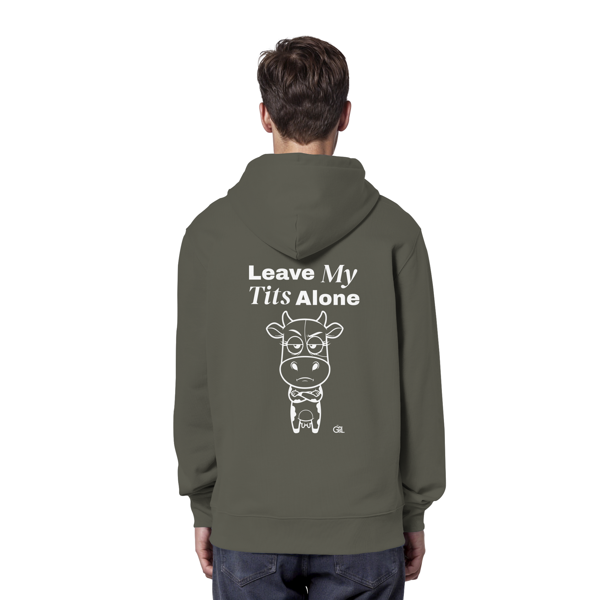 Annoyed Cow Rücken-Print – Khaki Hoodie | GÖRL Feminist Statement Wear Berlin