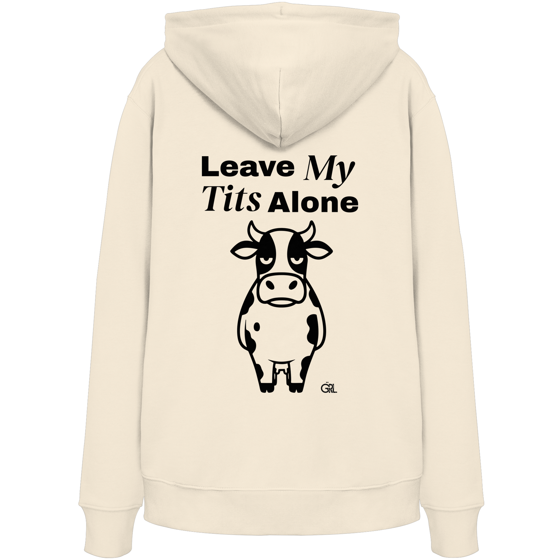 Angry Cow Rücken-Print – Natural Raw Hoodie | GÖRL Feminist Statement Wear Berlin