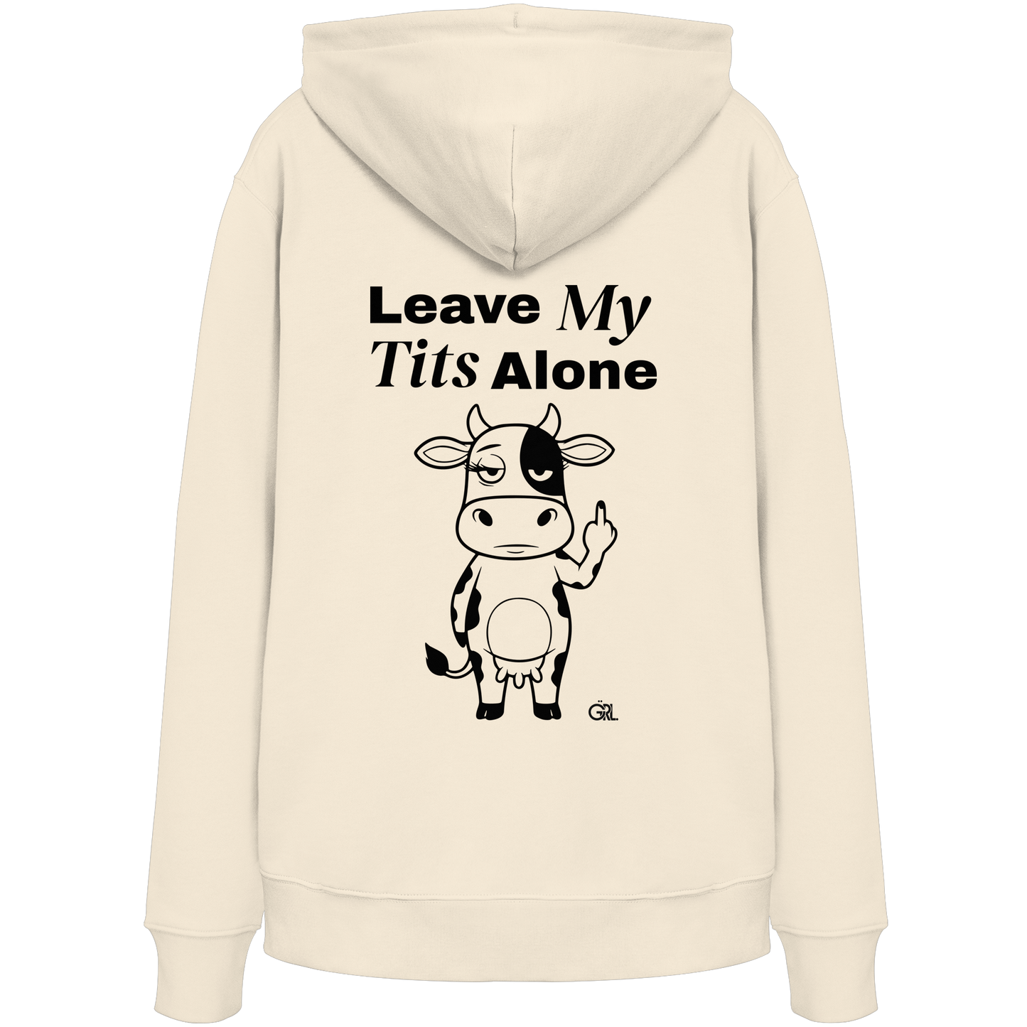 Finger Cow Rücken-Print – Natural Raw Hoodie | GÖRL Feminist Statement Wear Berlin