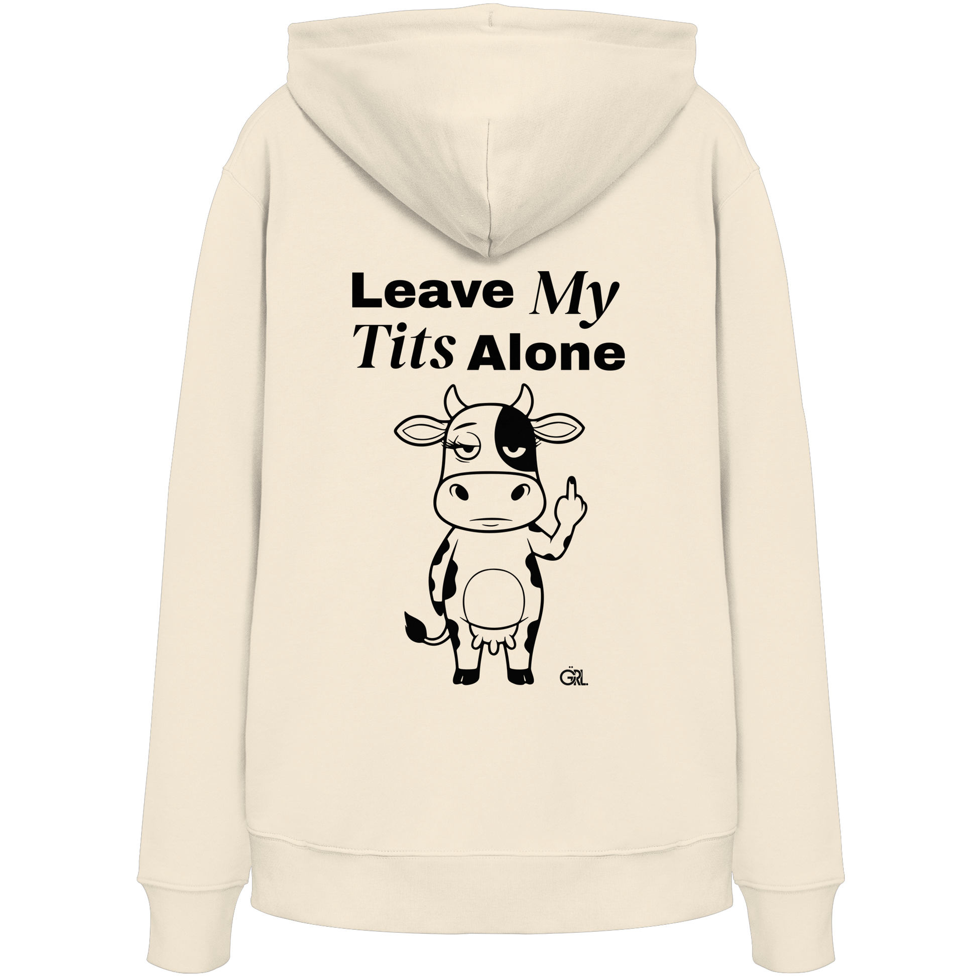 Finger Cow Rücken-Print – Natural Raw Hoodie | GÖRL Feminist Statement Wear Berlin