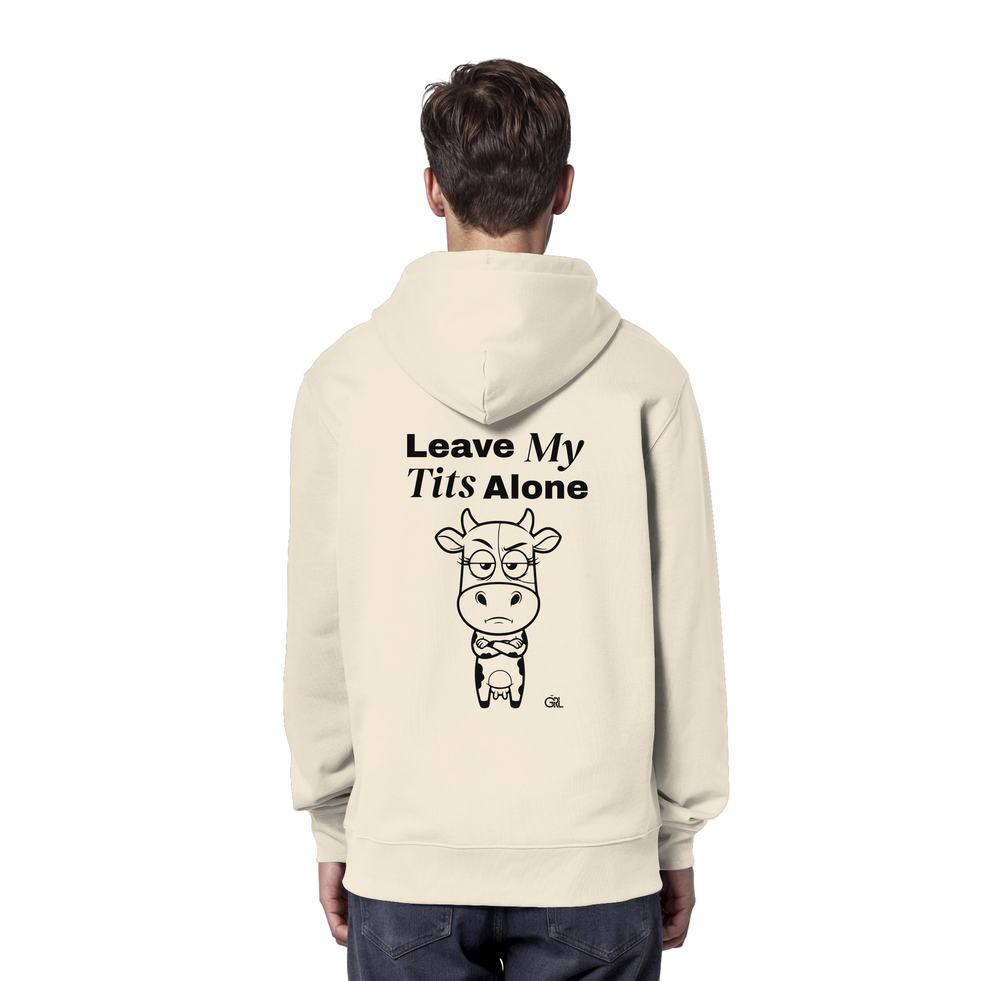 Annoyed Cow Rücken-Print – Natural Raw Hoodie | GÖRL Feminist Statement Wear Berlin